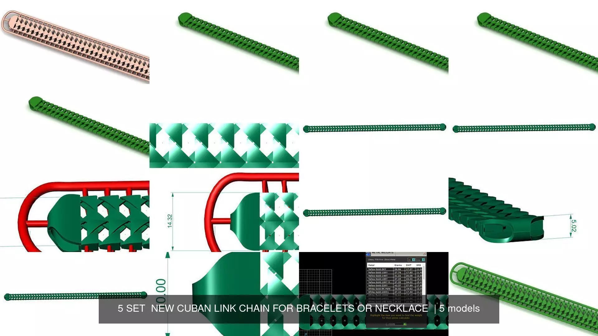 5 SIZE  NEW CUBAN LINK CHAIN FOR BRACELETS OR NECKLACE  3D Model Collection_1