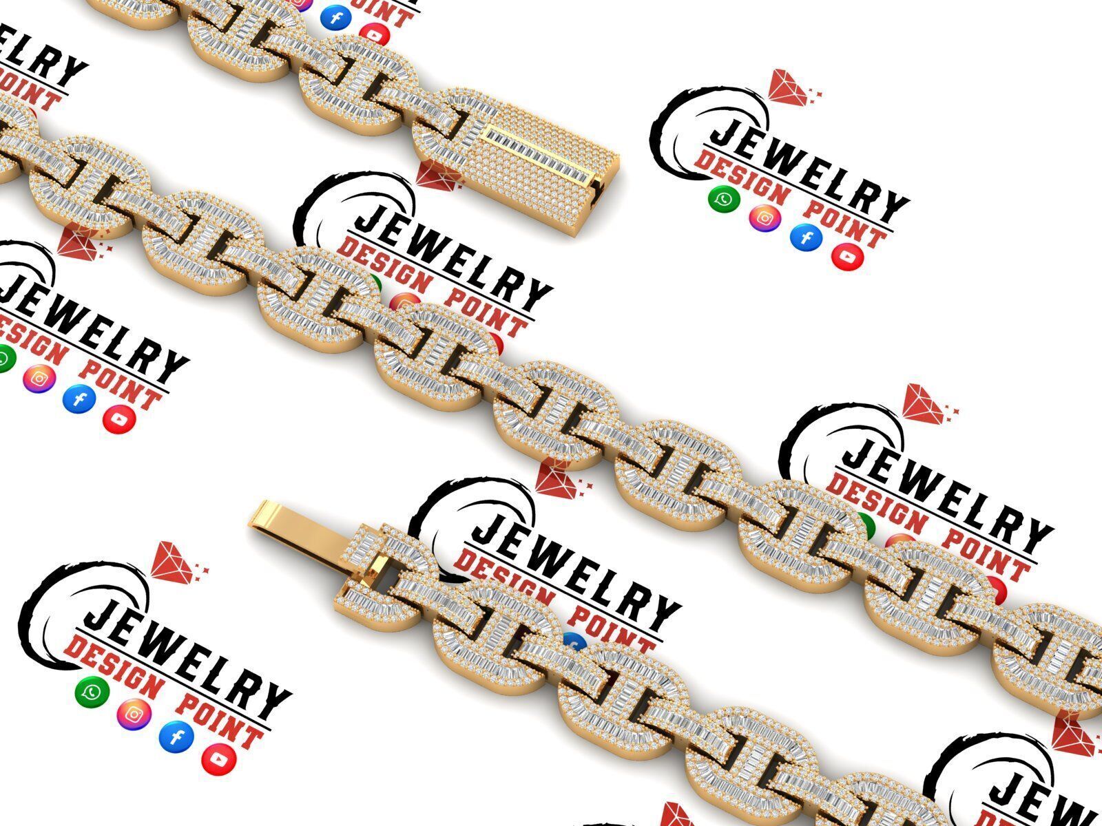 Custom Hermes Link Diamond Chain - Hermes Diamond Bracelet Link 3D print model_3