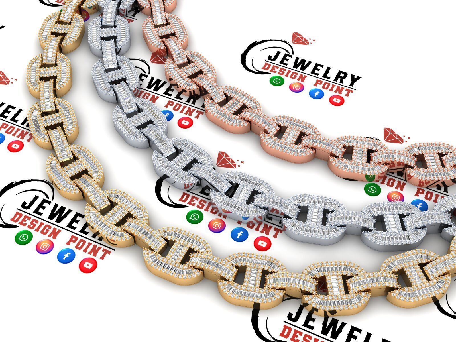 Custom Hermes Link Diamond Chain - Hermes Diamond Bracelet Link 3D print model_2