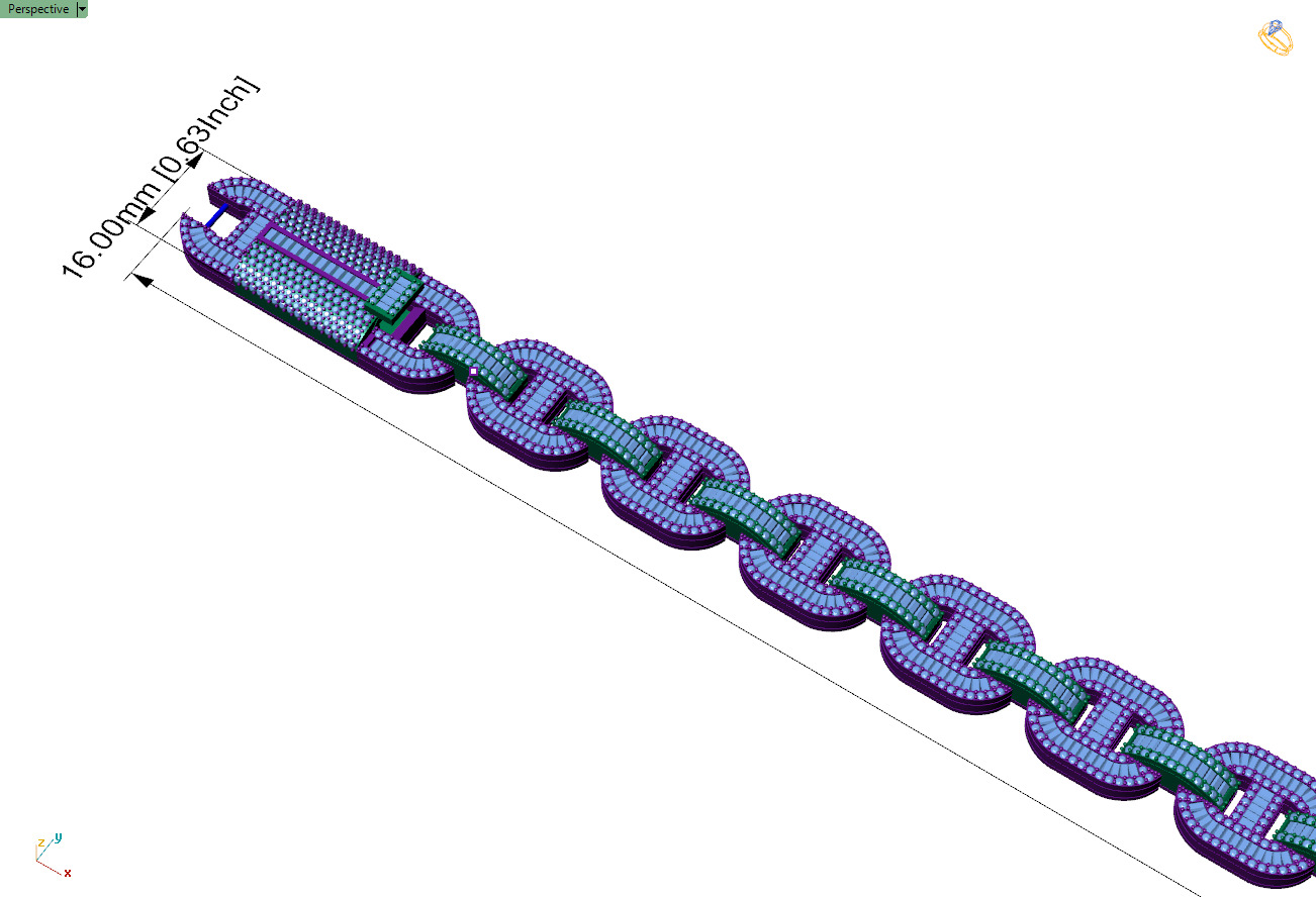 Custom Hermes Link Diamond Chain - Hermes Diamond Bracelet Link 3D print model_6