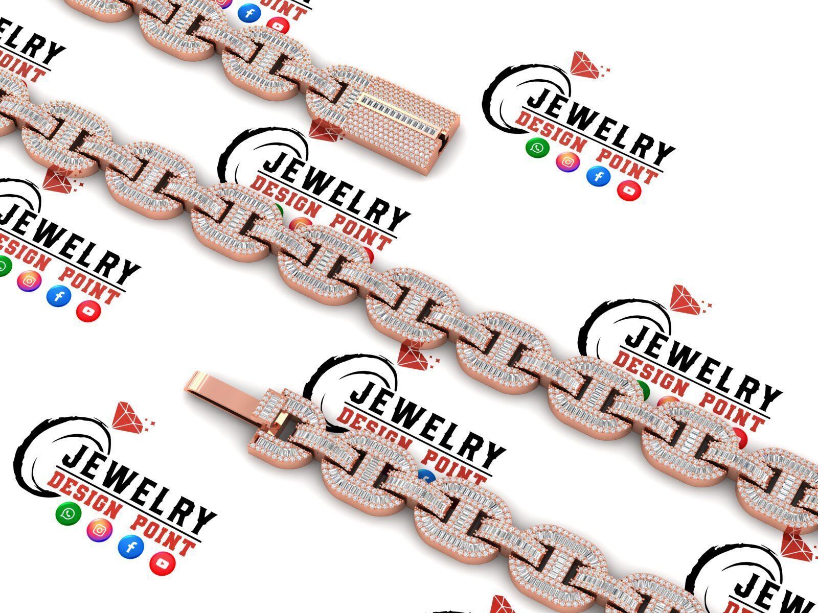 Custom Hermes Link Diamond Chain - Hermes Diamond Bracelet Link 3D print model_4