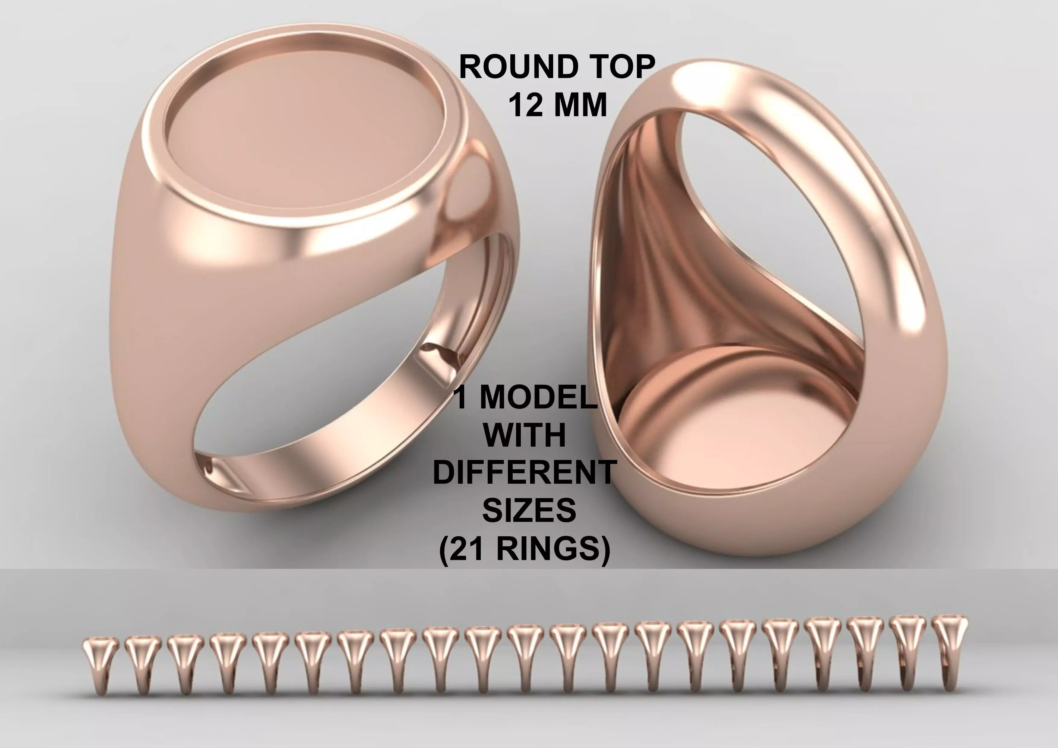 Round Enamel Ring Base 12MM top in All sizes 164-MWC 3D print model