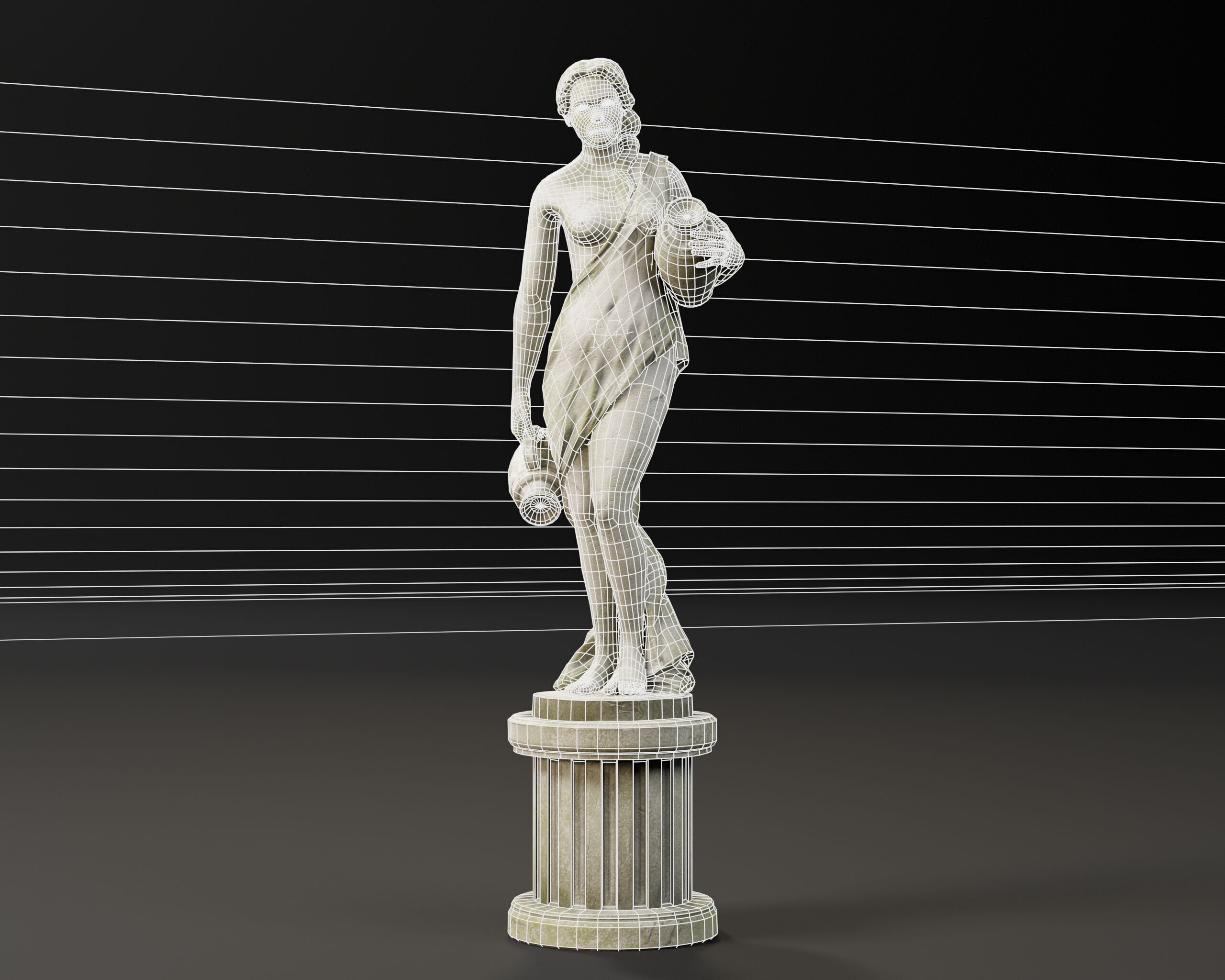 Old Female Garden Statue Low-poly 3D model_3