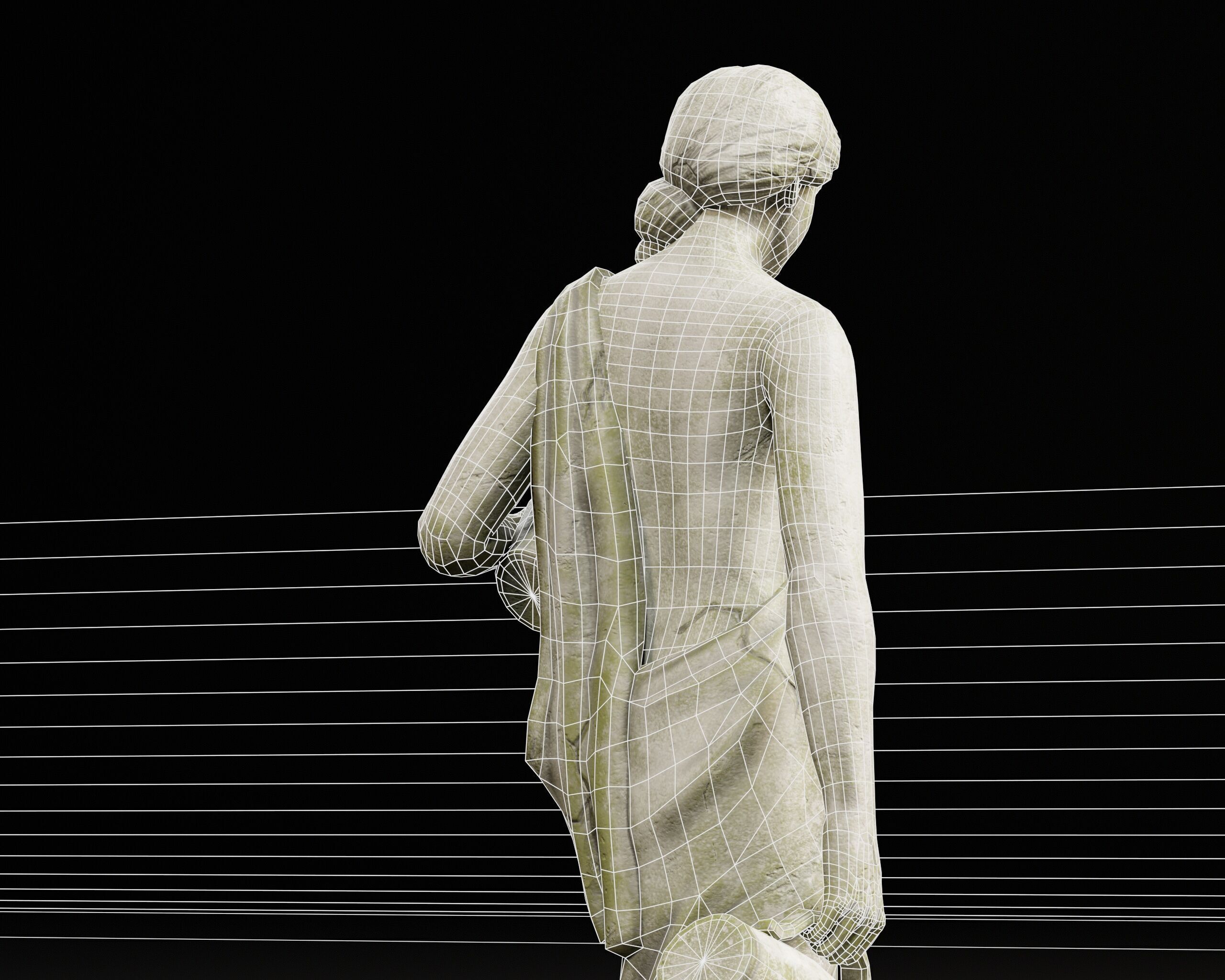 Old Female Garden Statue Low-poly 3D model_17