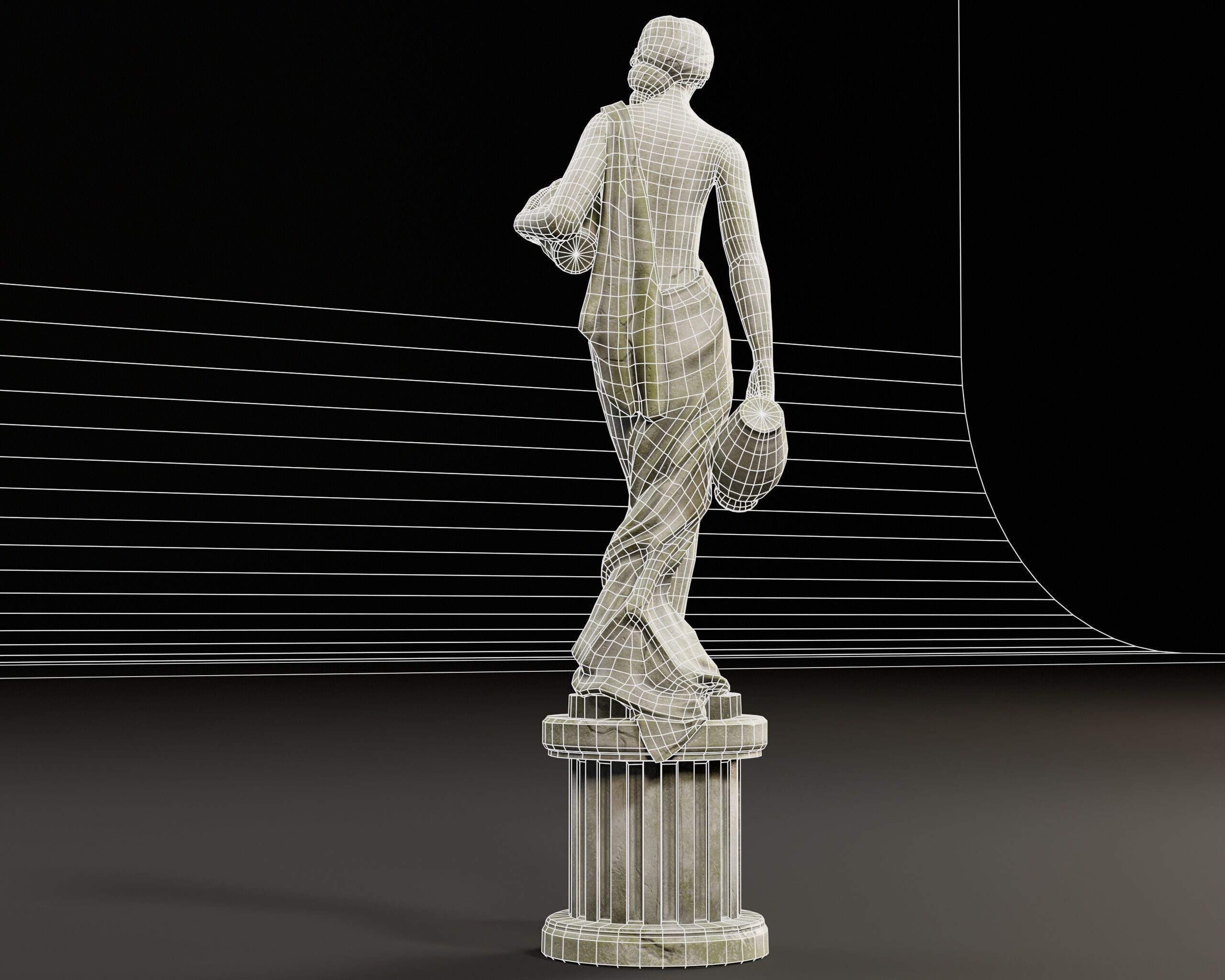 Old Female Garden Statue Low-poly 3D model_21