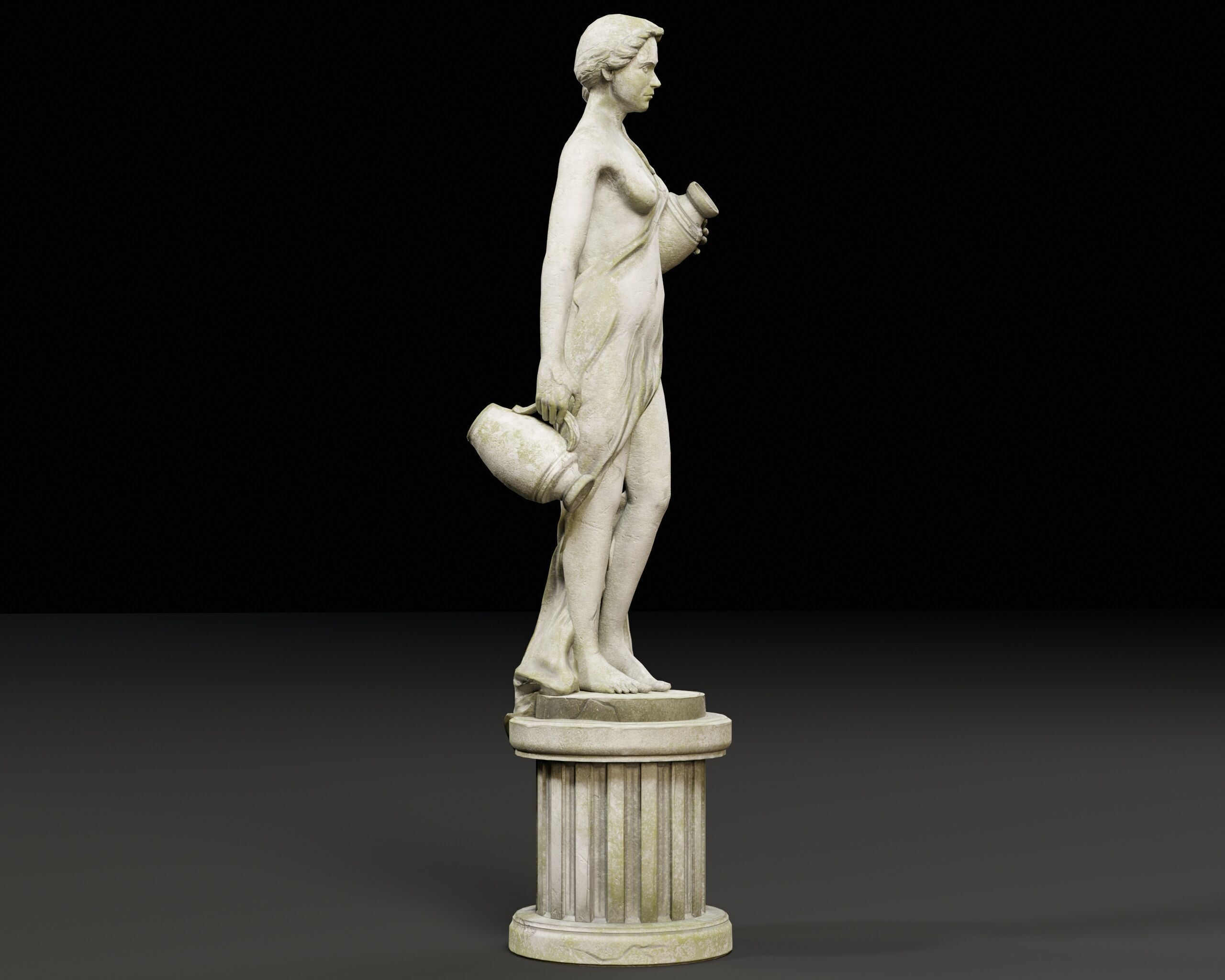 Old Female Garden Statue Low-poly 3D model_6