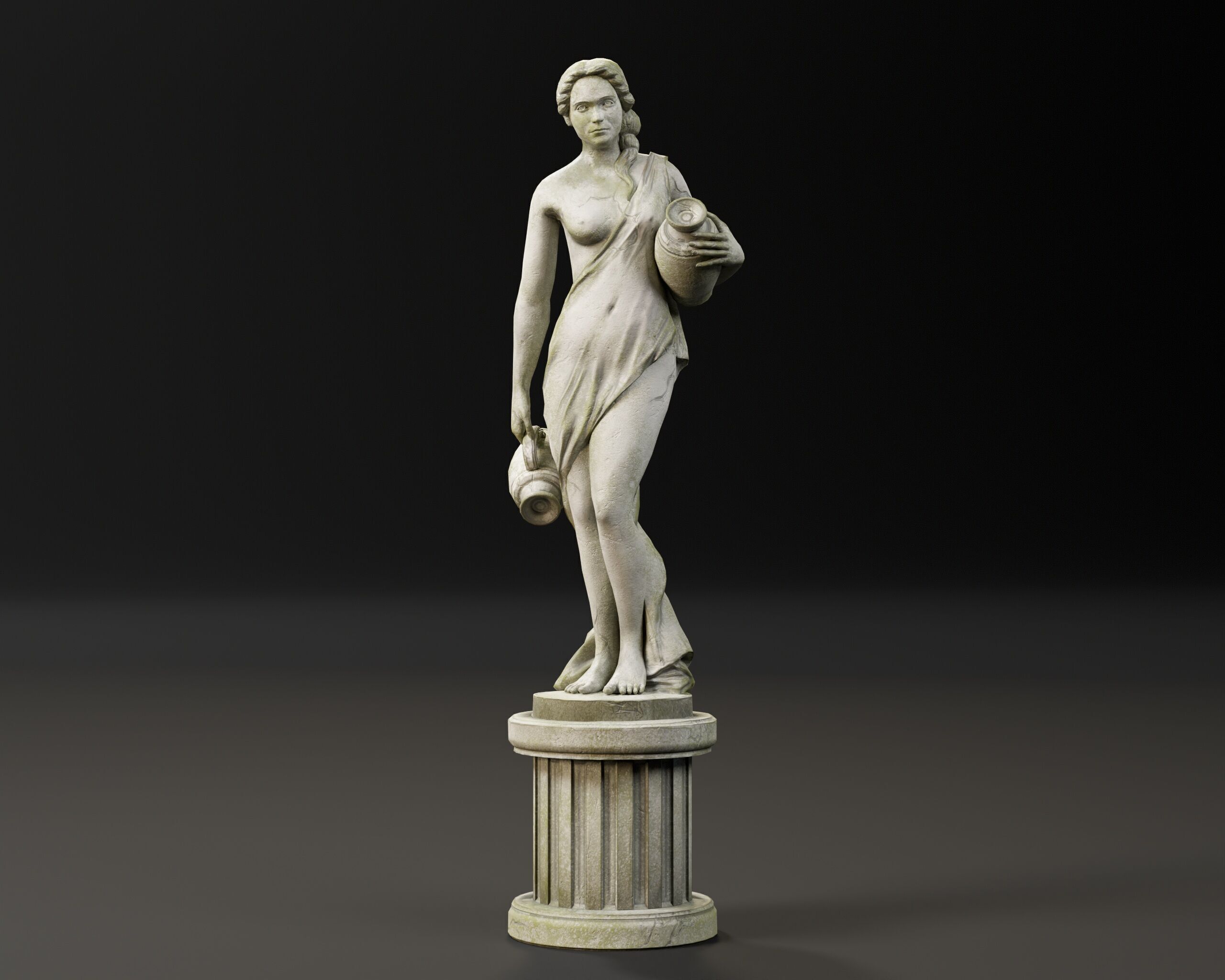 Old Female Garden Statue Low-poly 3D model_2