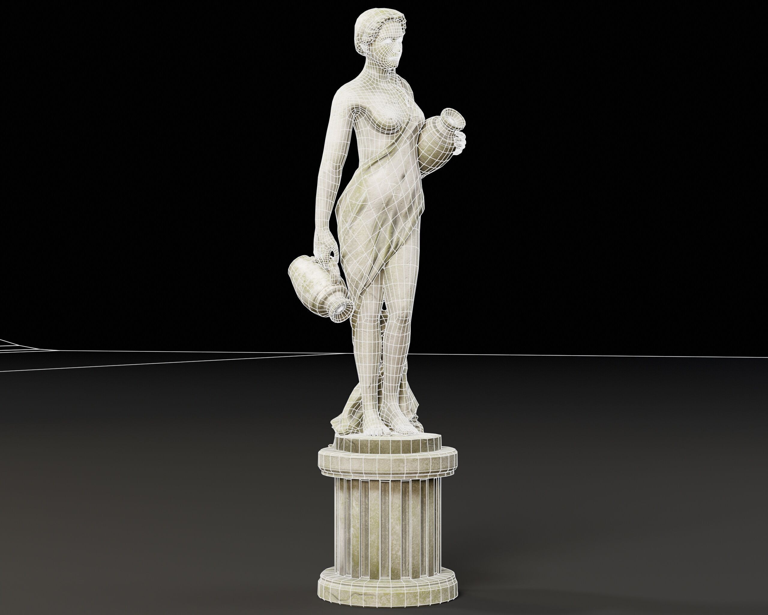 Old Female Garden Statue Low-poly 3D model_5