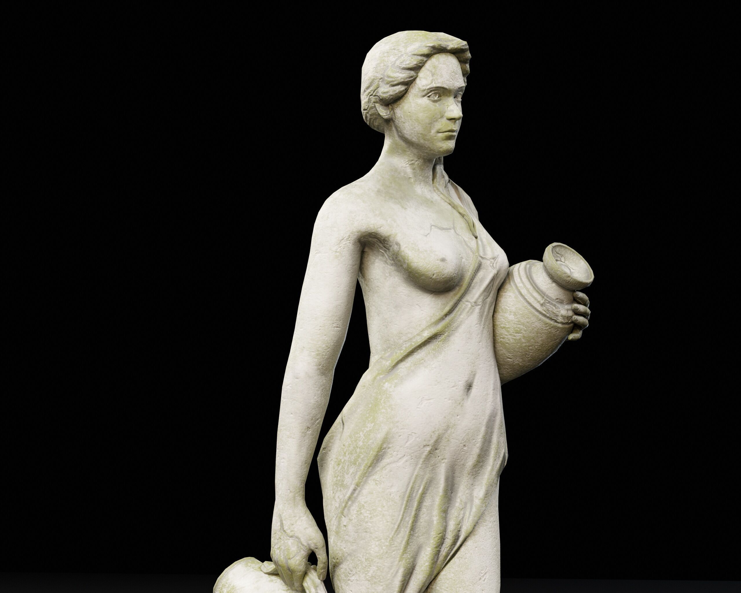 Old Female Garden Statue Low-poly 3D model_14