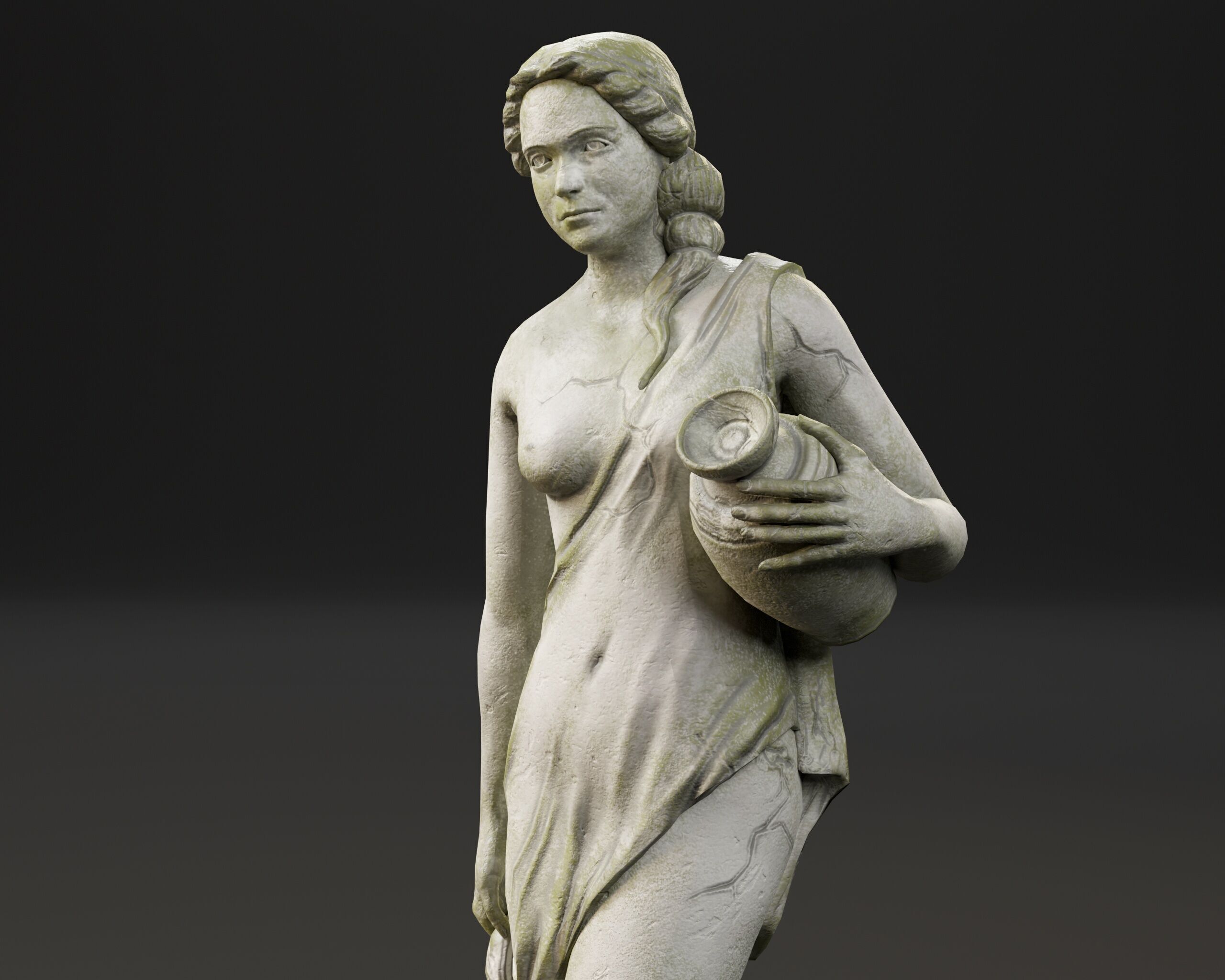 Old Female Garden Statue Low-poly 3D model_12