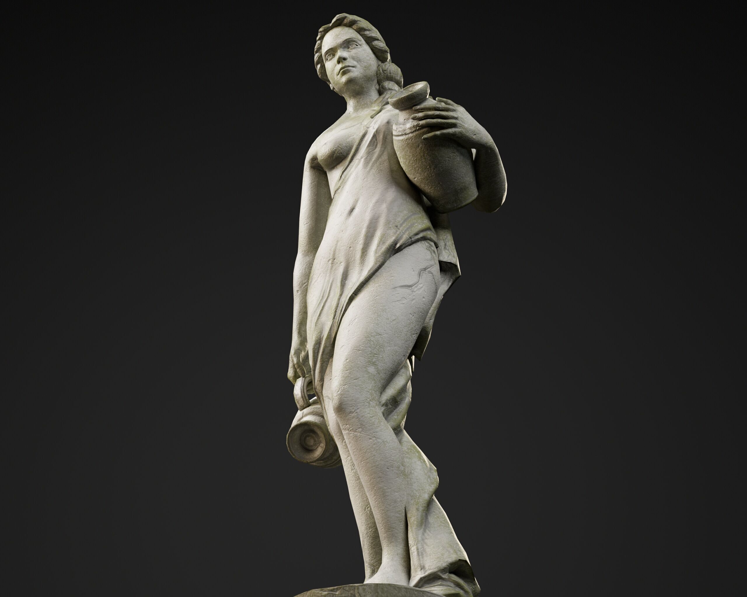 Old Female Garden Statue Low-poly 3D model_10