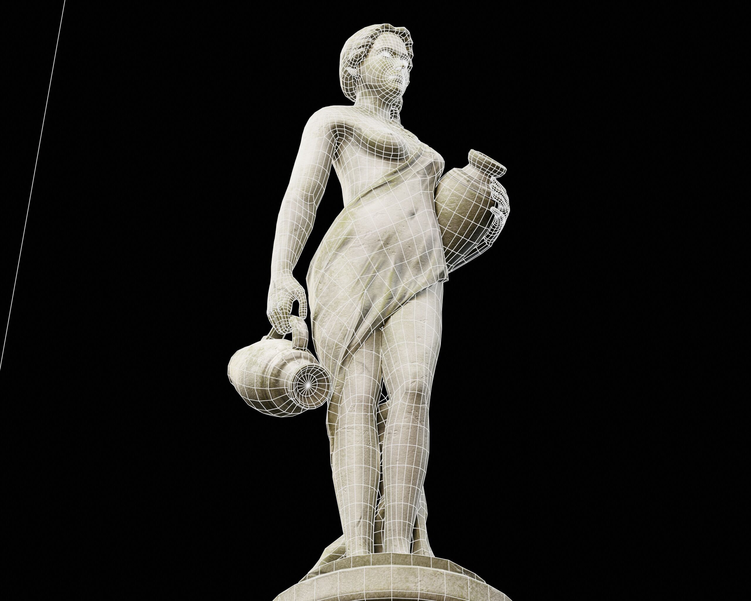 Old Female Garden Statue Low-poly 3D model_9