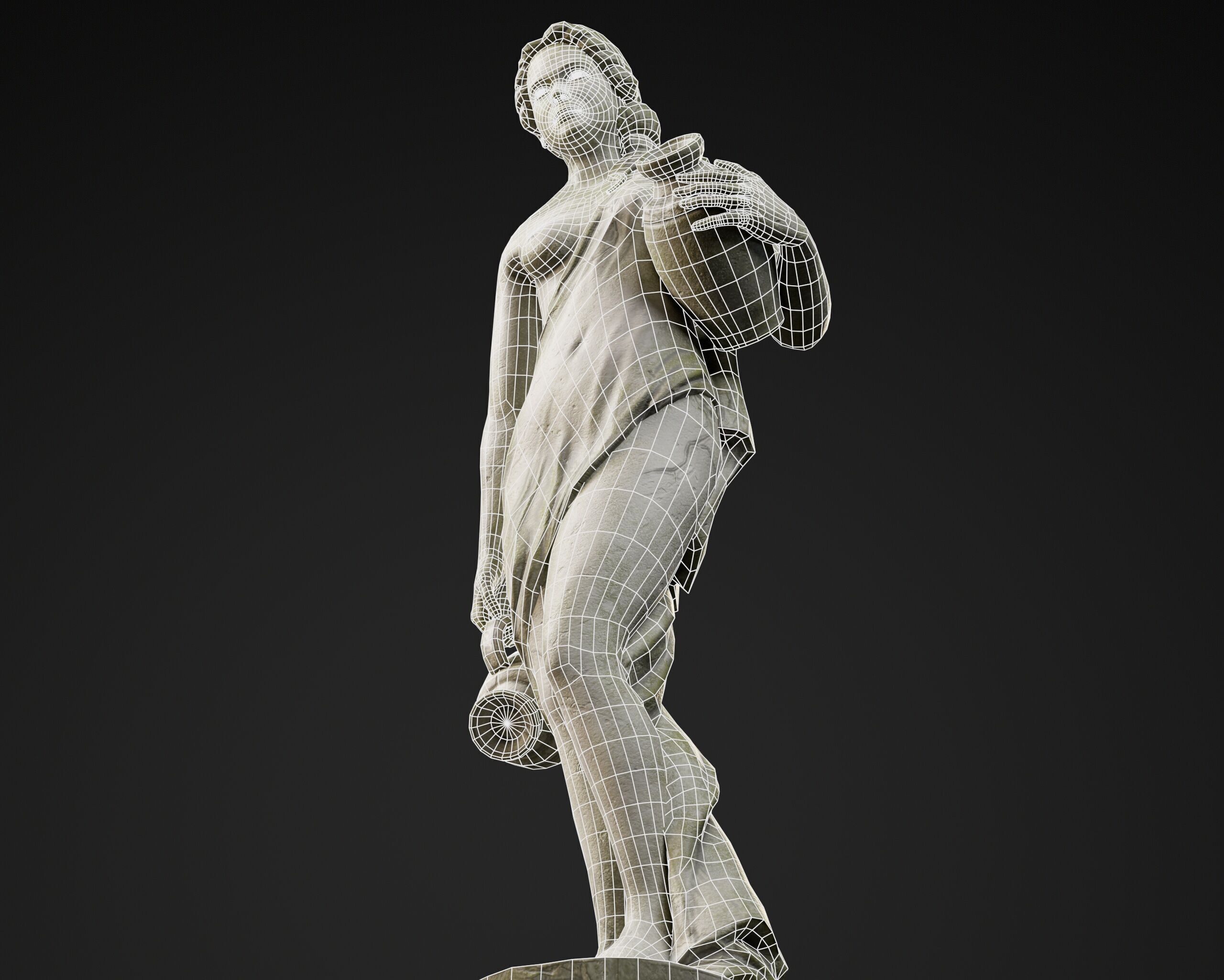 Old Female Garden Statue Low-poly 3D model_11