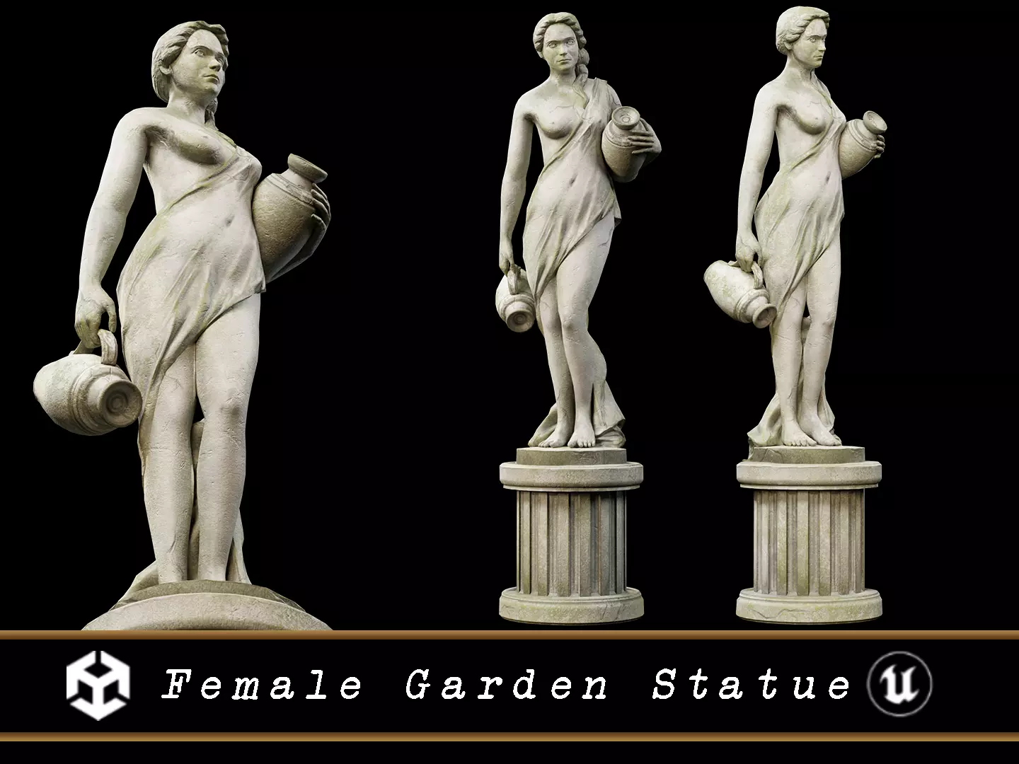 Old Female Garden Statue Low-poly 3D model_0