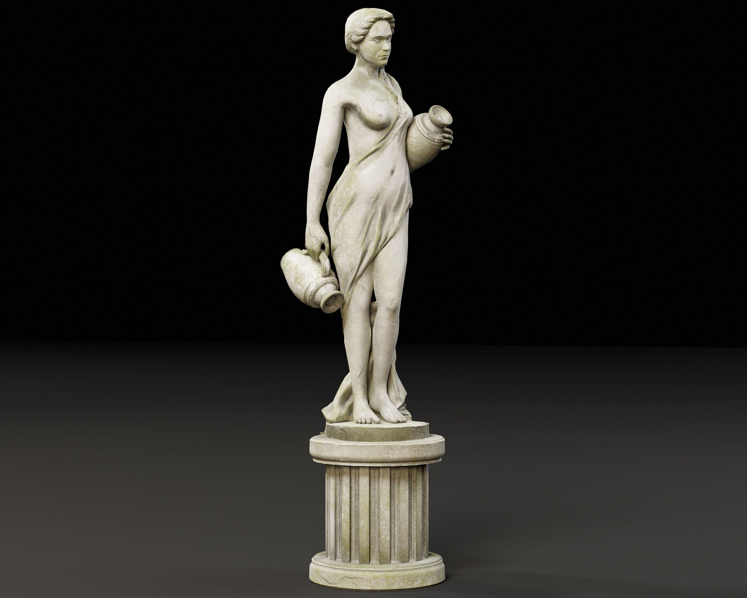 Old Female Garden Statue Low-poly 3D model_4