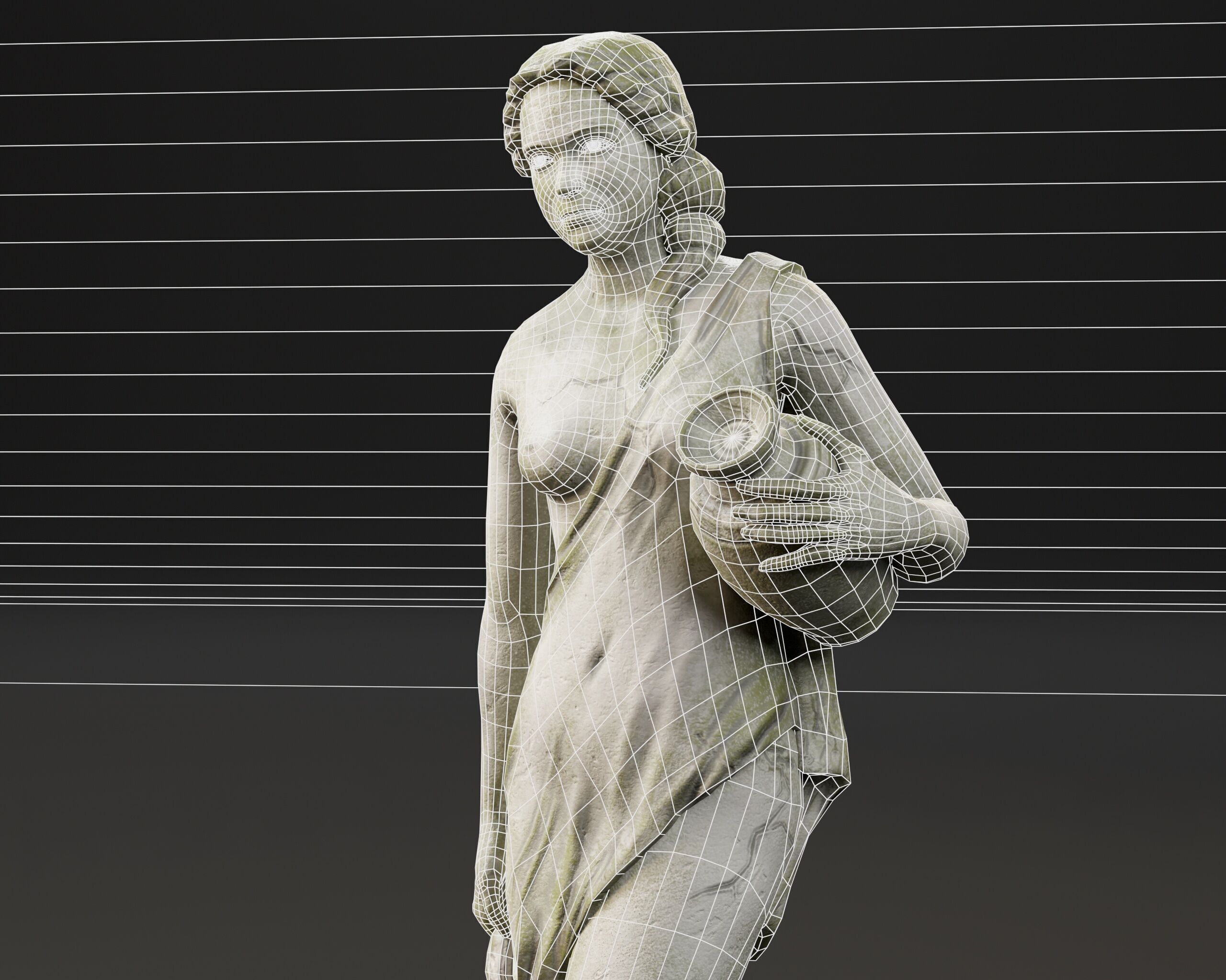 Old Female Garden Statue Low-poly 3D model_13