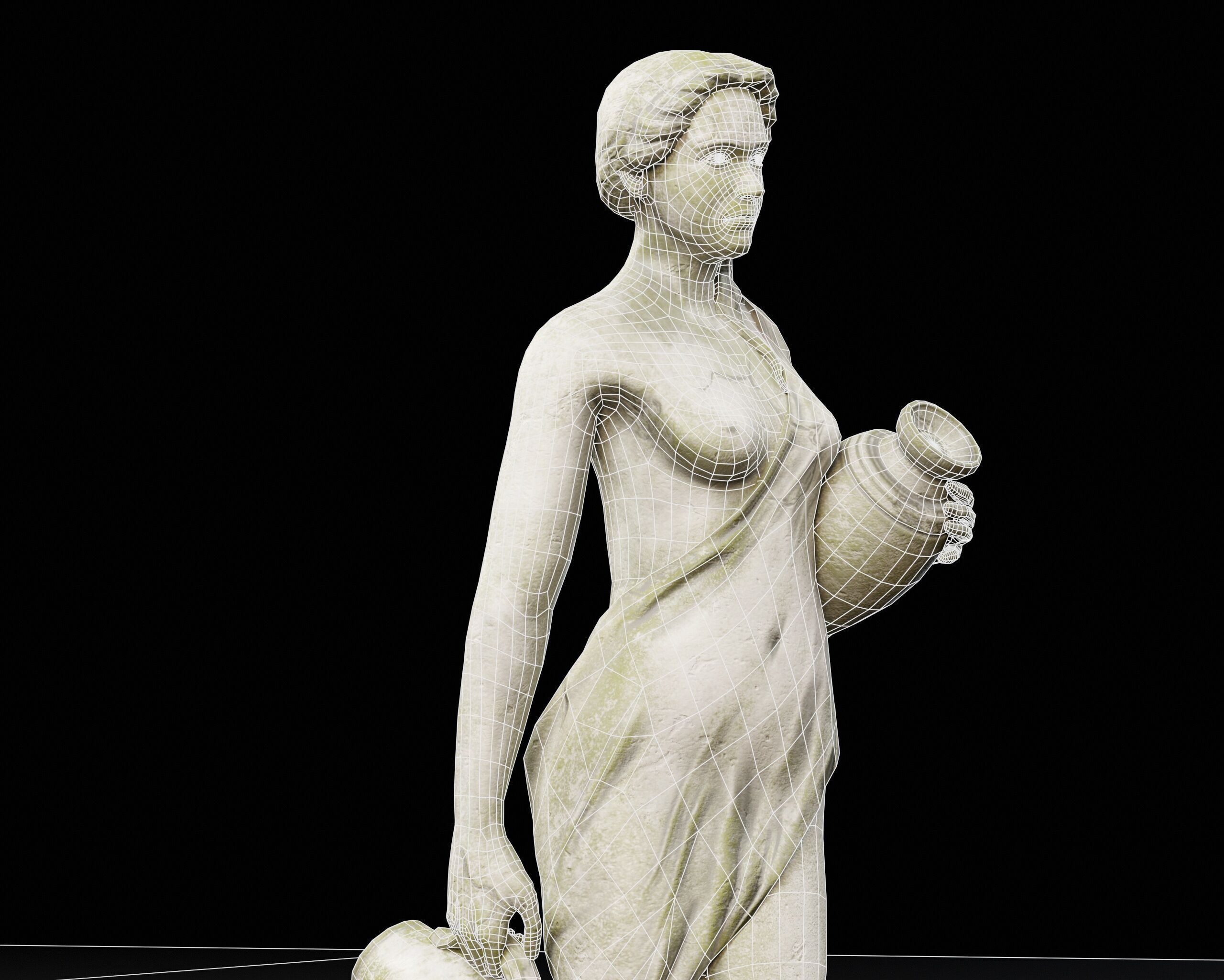 Old Female Garden Statue Low-poly 3D model_15