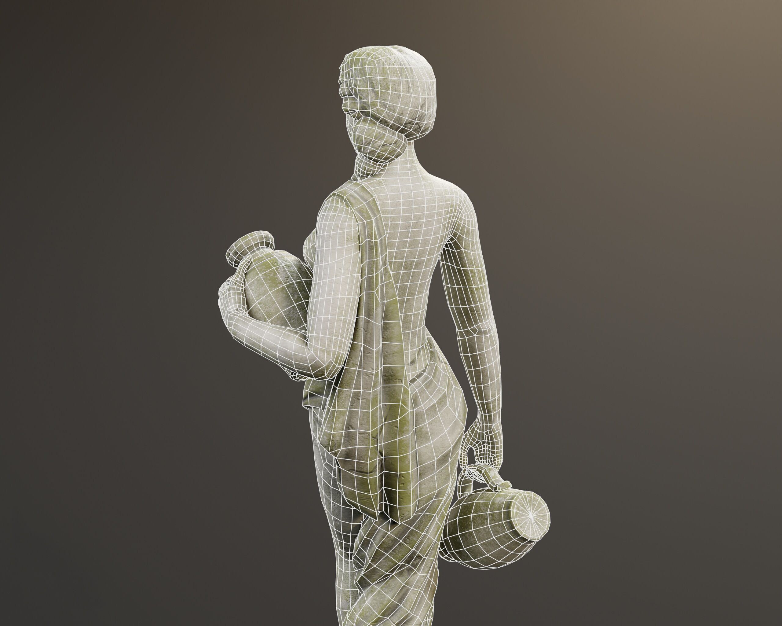 Old Female Garden Statue Low-poly 3D model_19