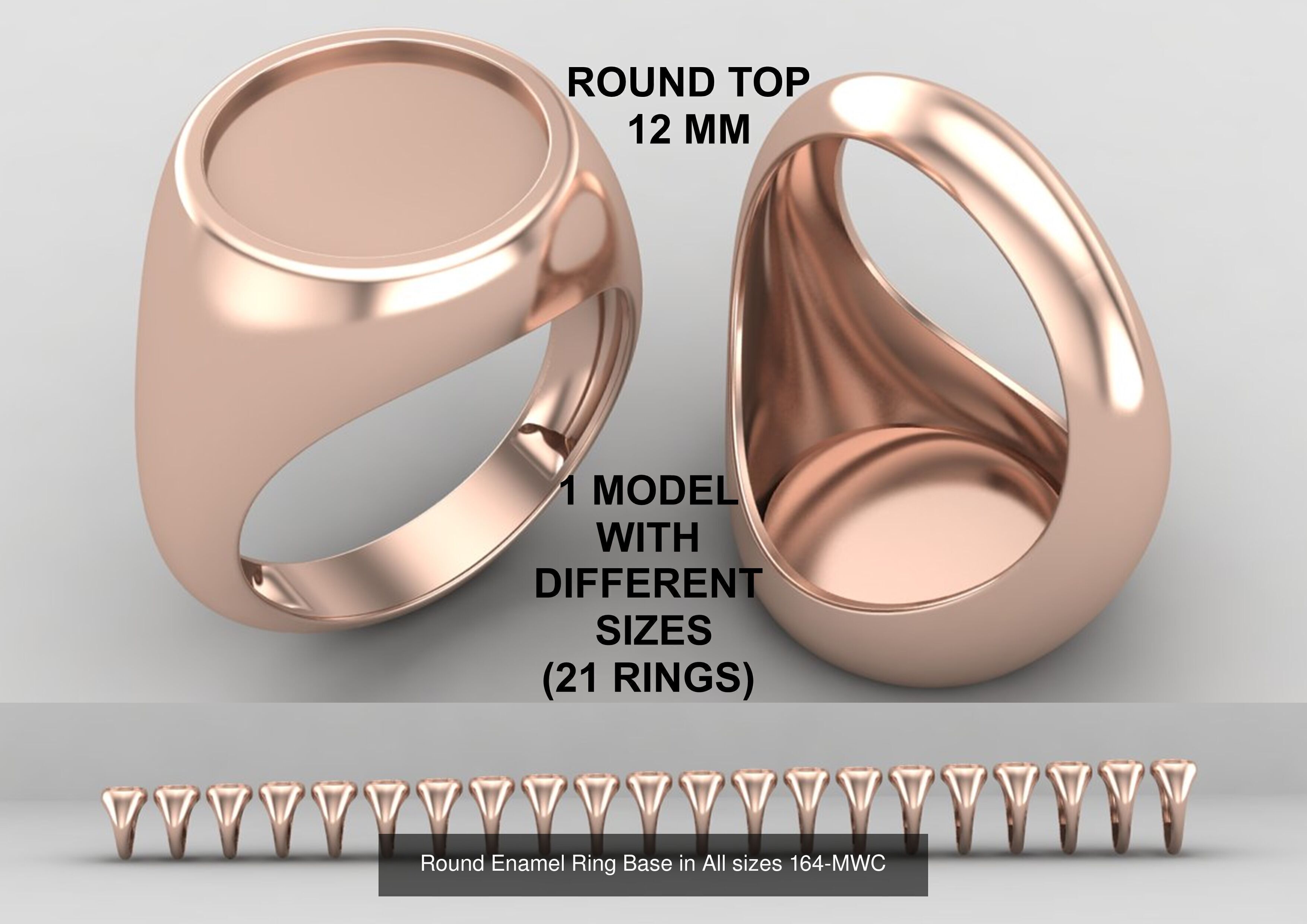 Pack of 84 rings top round 12MM rings in All sizes 166-MWCG 3D Model Collection_4