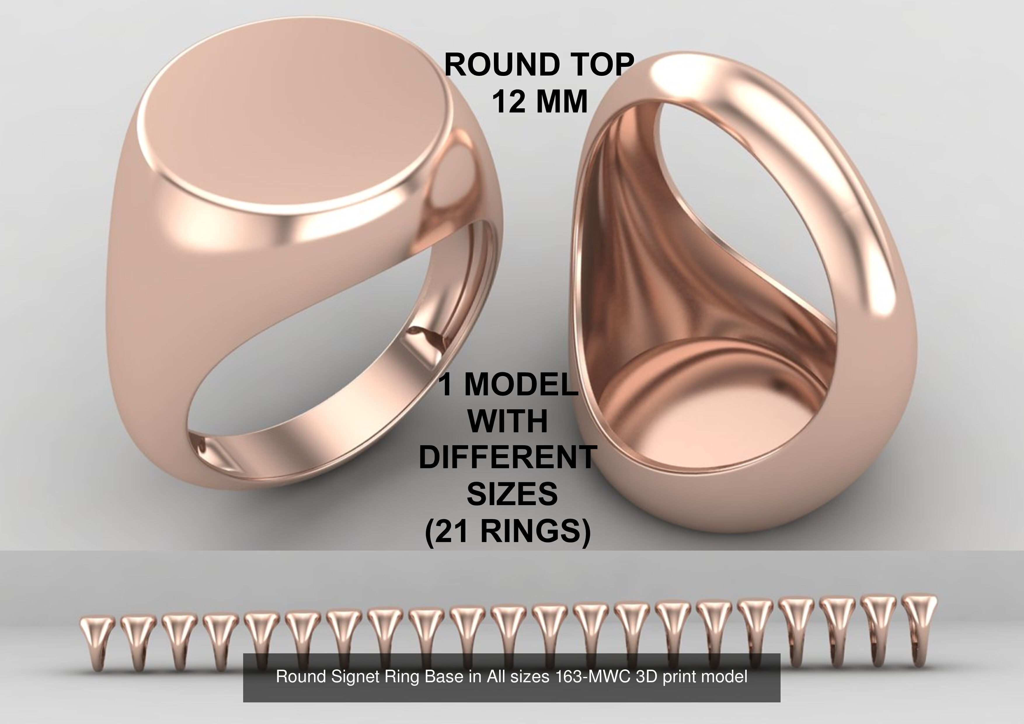 Pack of 84 rings top round 12MM rings in All sizes 166-MWCG 3D Model Collection_3