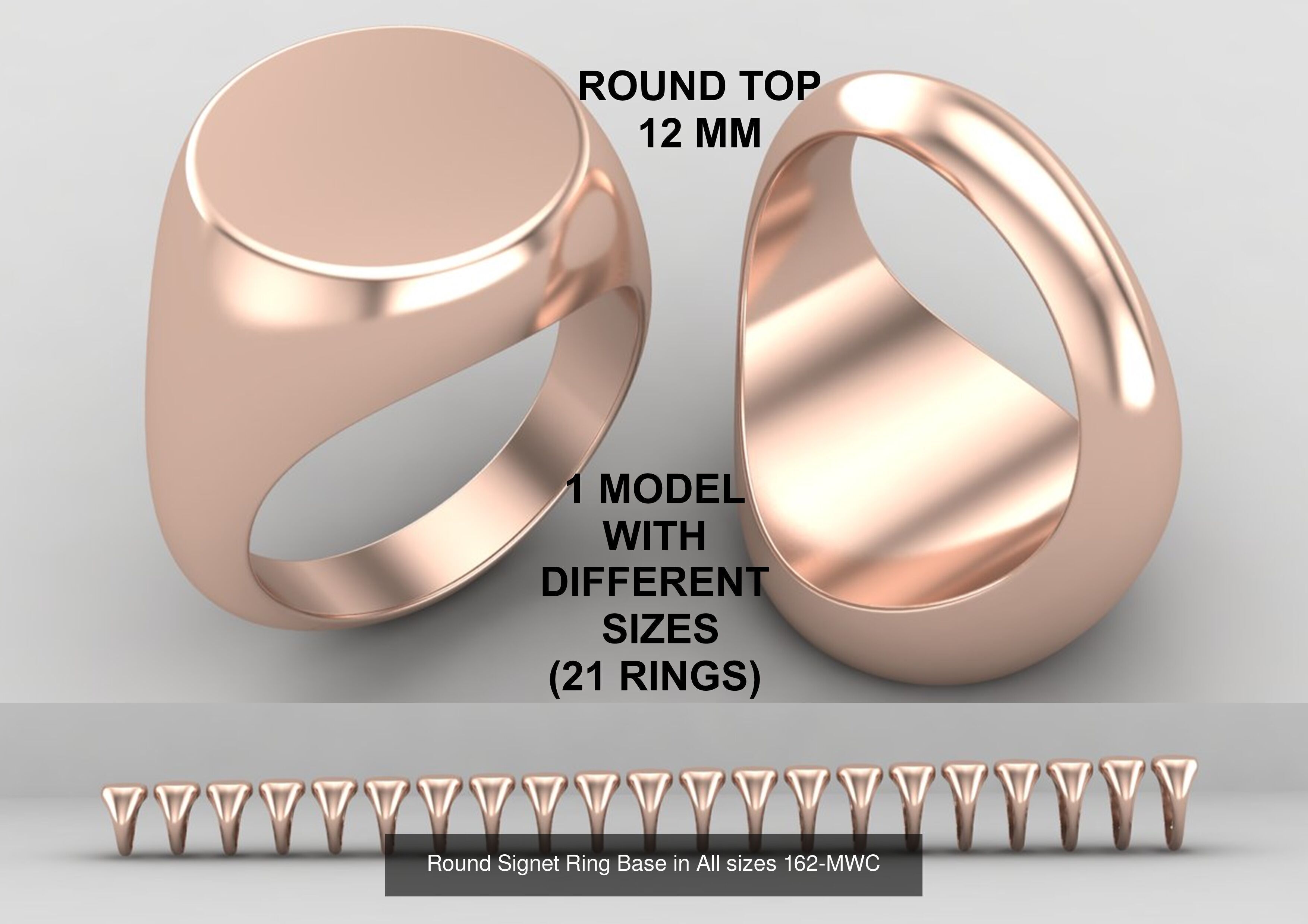 Pack of 84 rings top round 12MM rings in All sizes 166-MWCG 3D Model Collection_2
