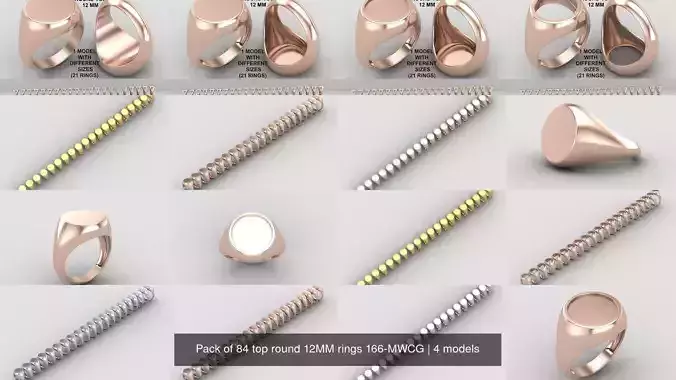 Pack of 84 rings top round 12MM rings in All sizes 166-MWCG
