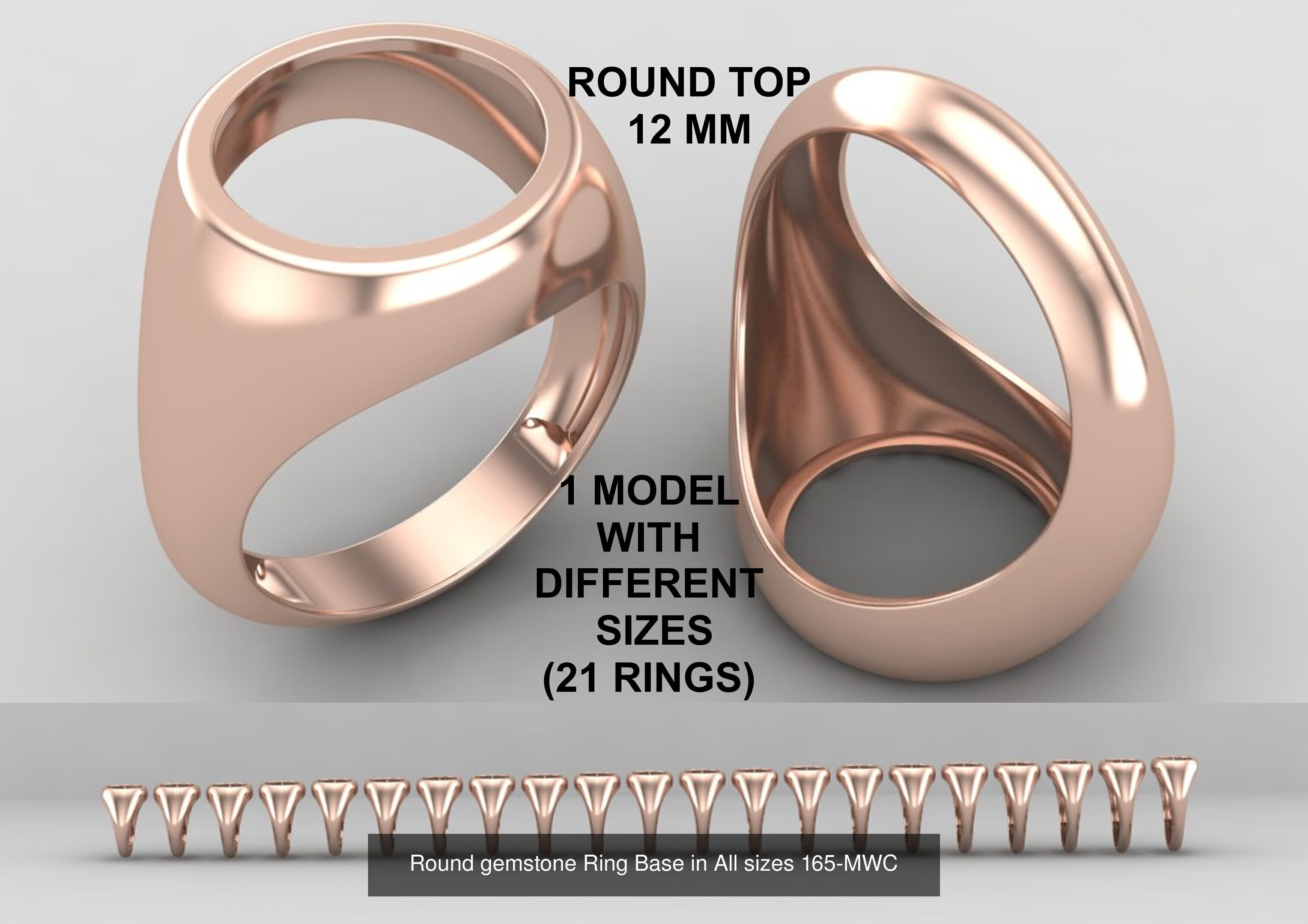 Pack of 84 rings top round 12MM rings in All sizes 166-MWCG 3D Model Collection_5