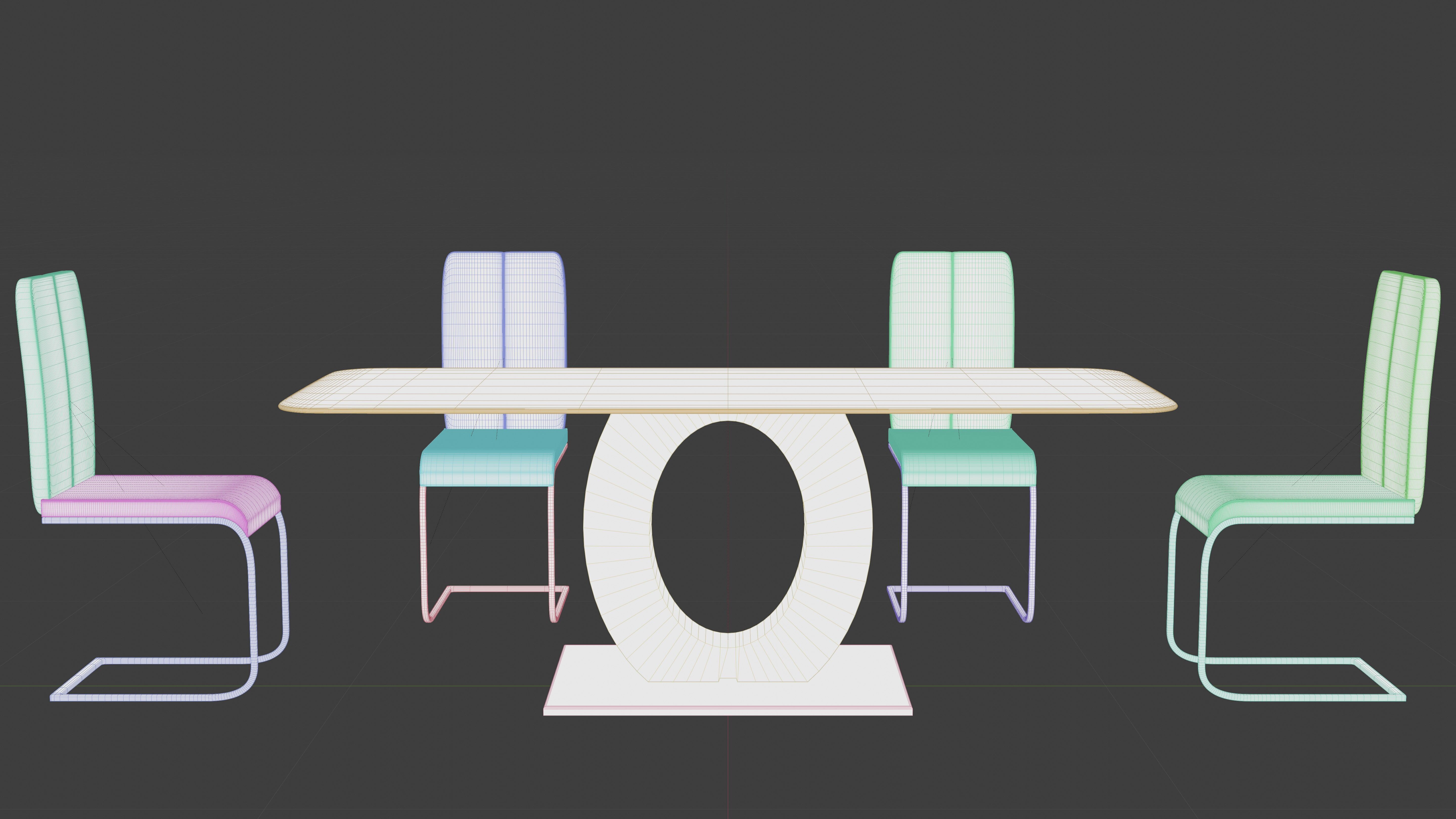 Modern Dining Table with Chairs Elegant and Minimalist Design Low-poly 3D model_9