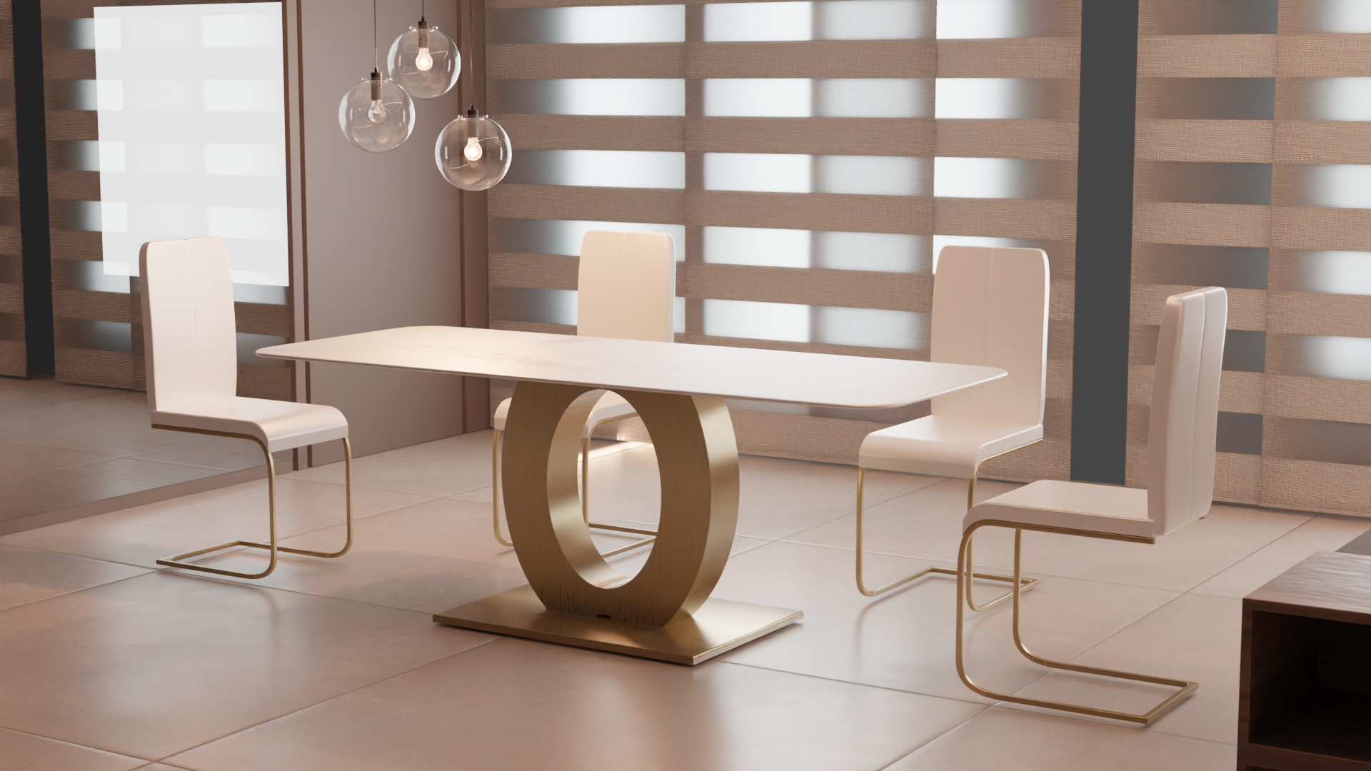 Modern Dining Table with Chairs Elegant and Minimalist Design Low-poly 3D model_2