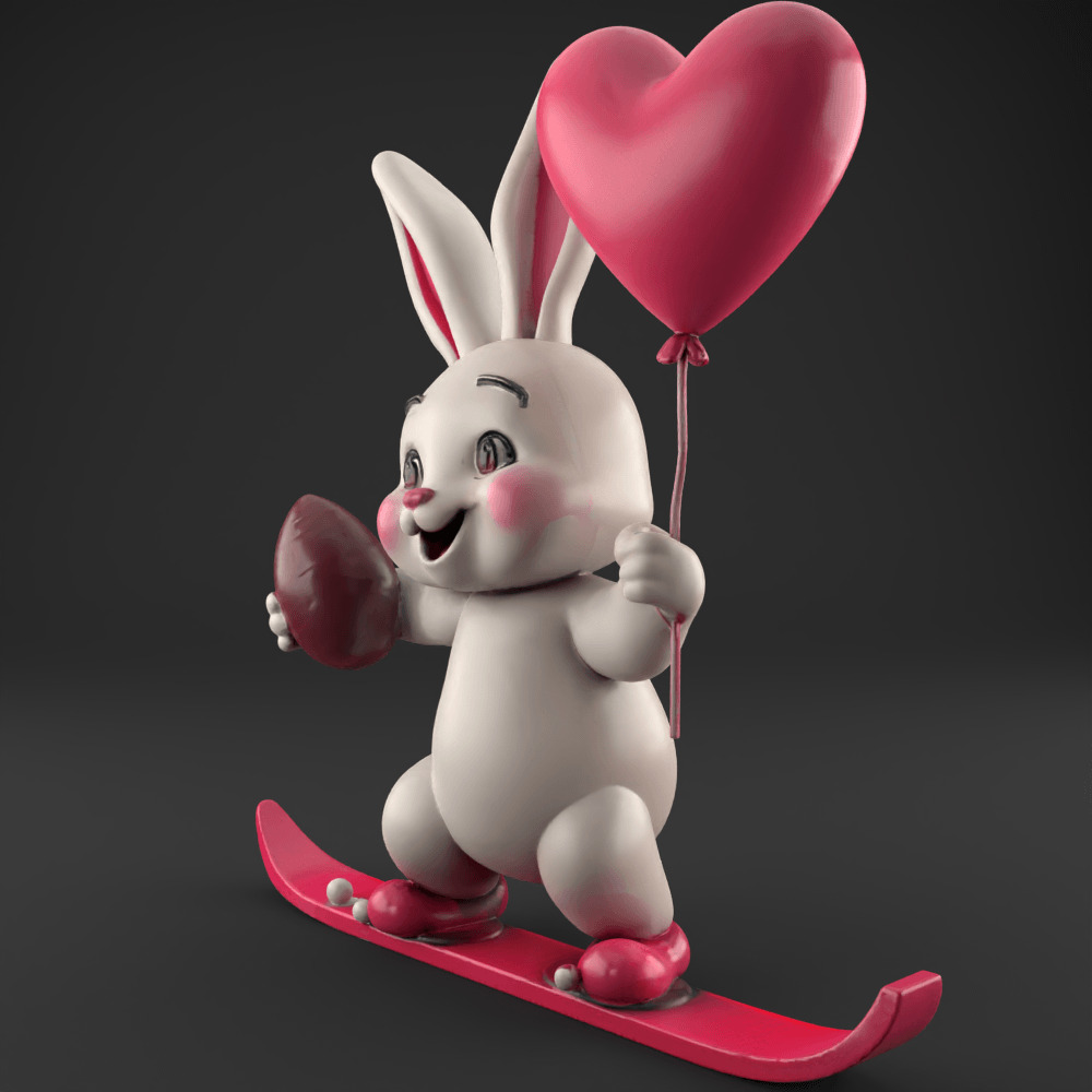 Cute Bunny on Snowboard 3D STL File for Fun Decoration 3D print model_2