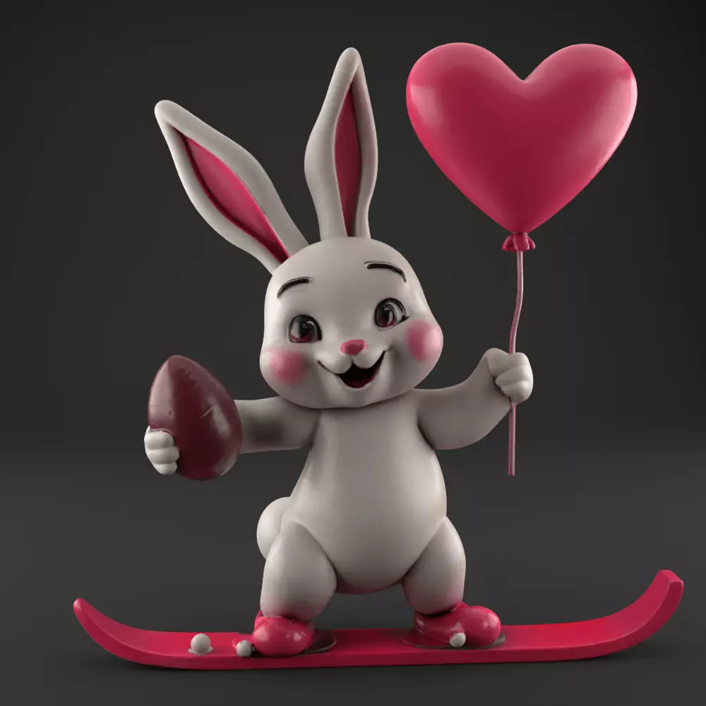 Cute Bunny on Snowboard 3D STL File for Fun Decoration 3D print model_0
