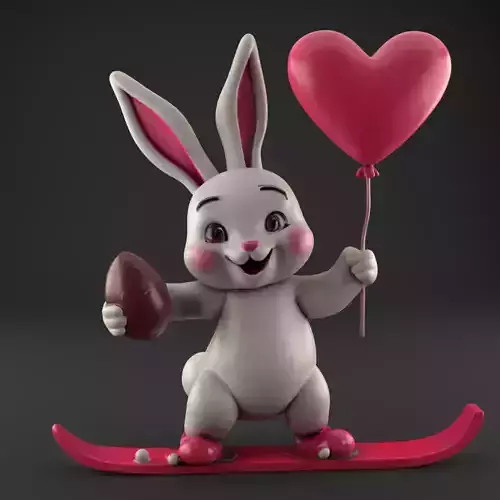 Cute Bunny on Snowboard 3D STL File for Fun Decoration 3D print model