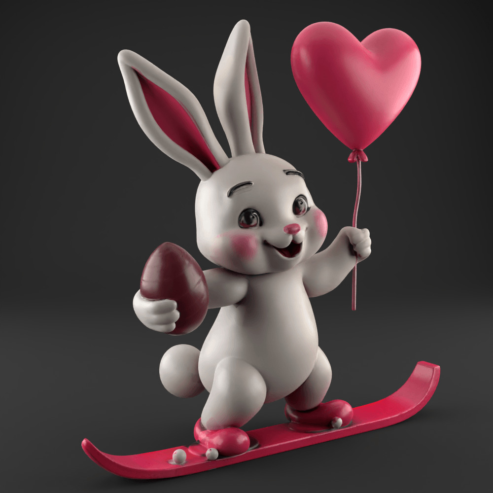 Cute Bunny on Snowboard 3D STL File for Fun Decoration 3D print model_1