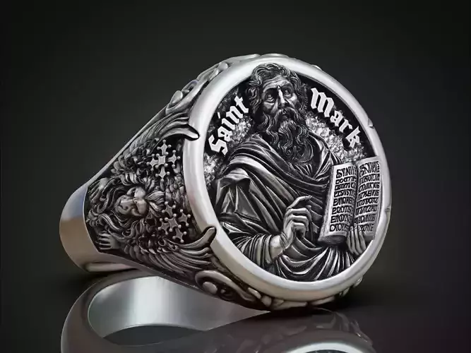 Saint Mark Lion baroque signet ring
