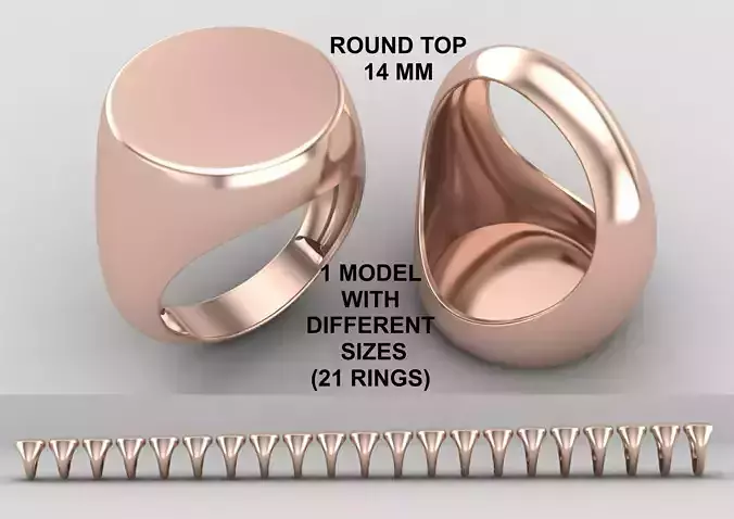 Round Signet Ring Base 14MM top in All sizes 168-MWC