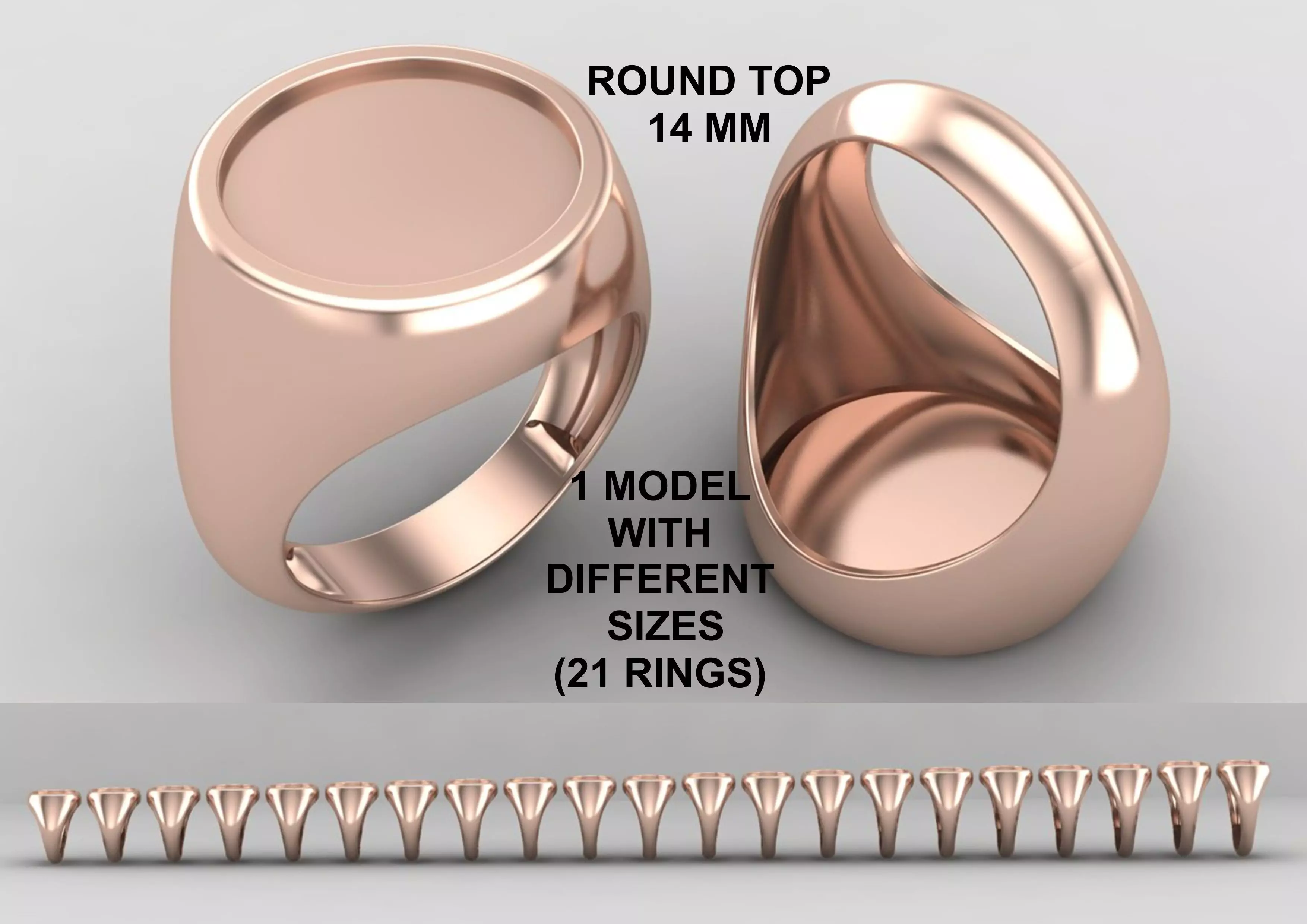 Round Enamel Ring Base 14MM top in All sizes 169-MWC 3D print model