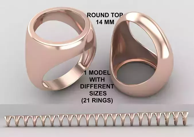 Round gemstone Ring Base 14MM top in All sizes 169-MWC