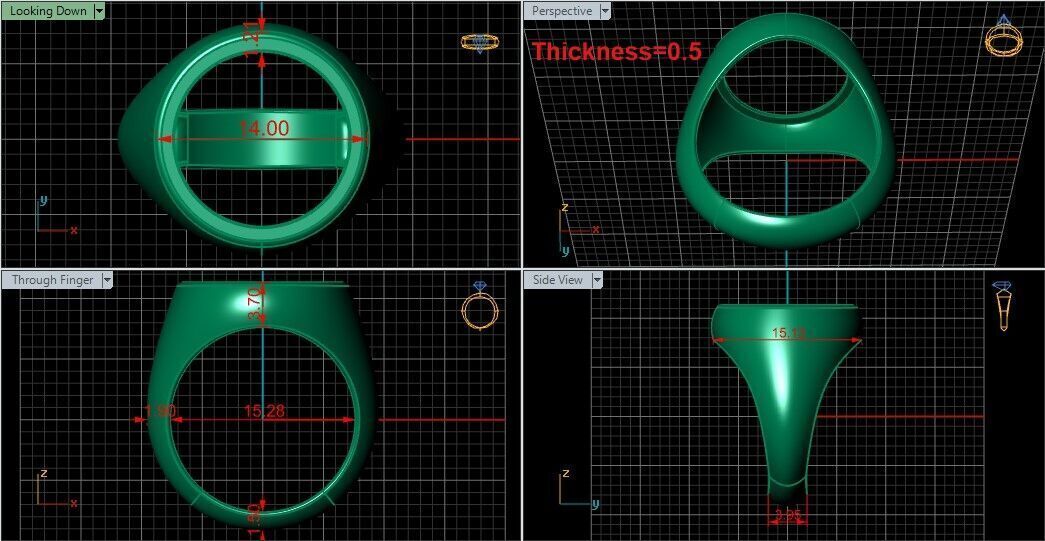 Round gemstone Ring Base 14MM top in All sizes 169-MWC 3D print model_2
