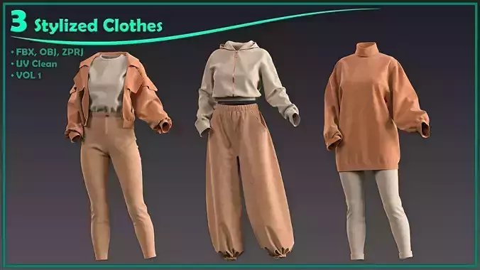 3 female stylized clothes