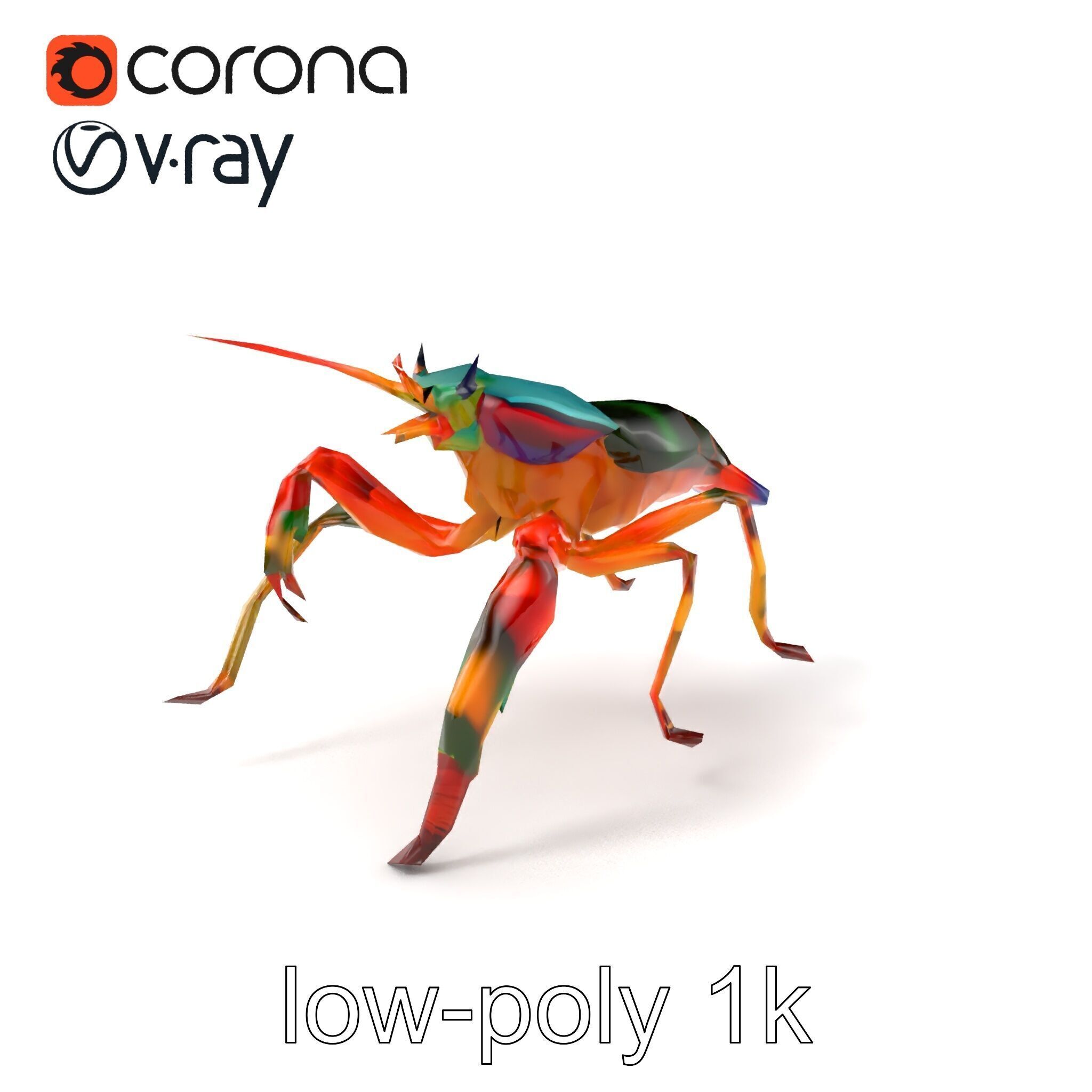 Peacock Mantis Shrimp Vivid Rainbow Model Pack Low-poly 3D model_4