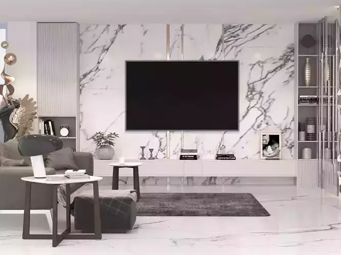 TV wall and Bathroom