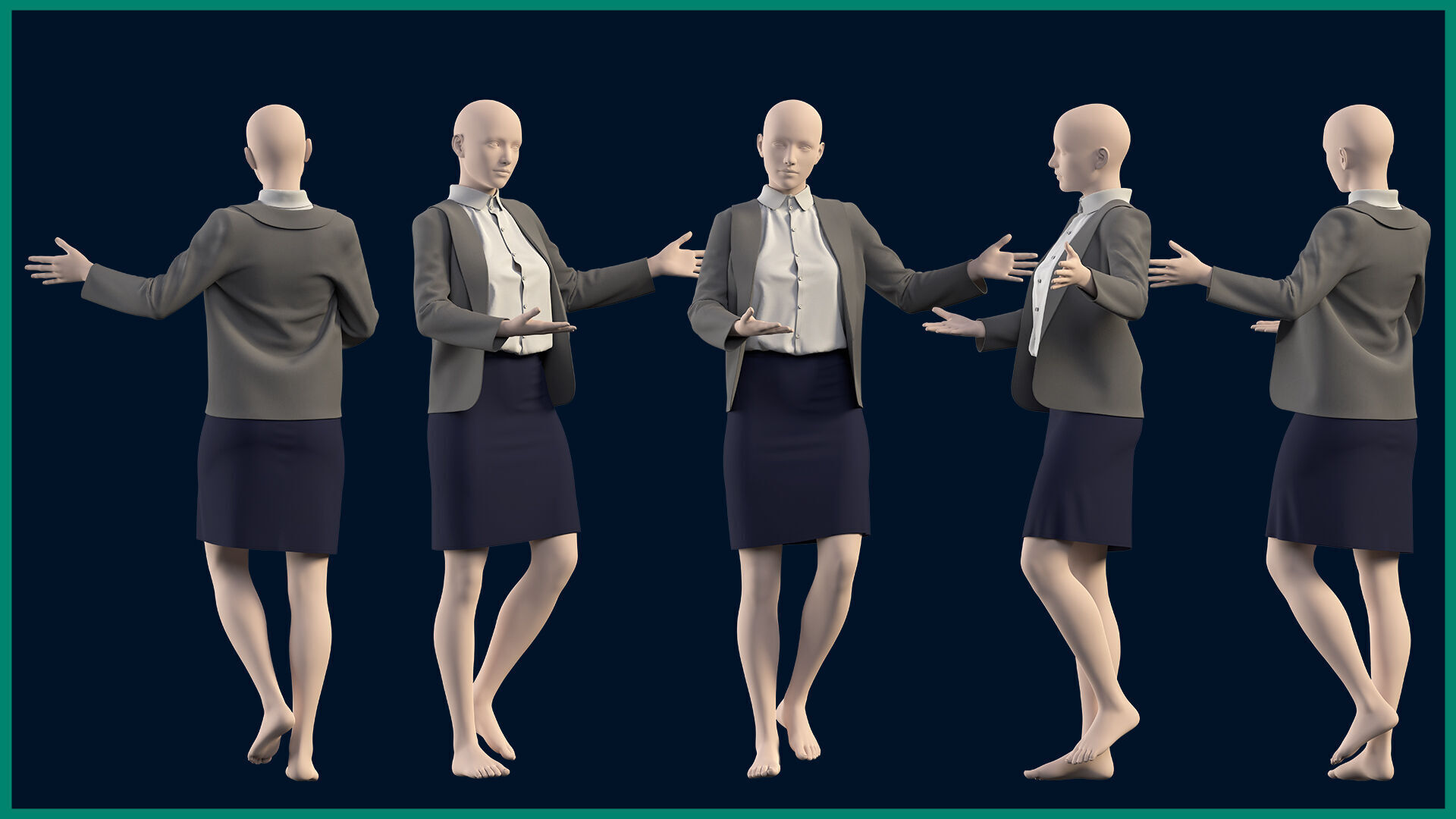 female teacher uniform with texture 3D model_2