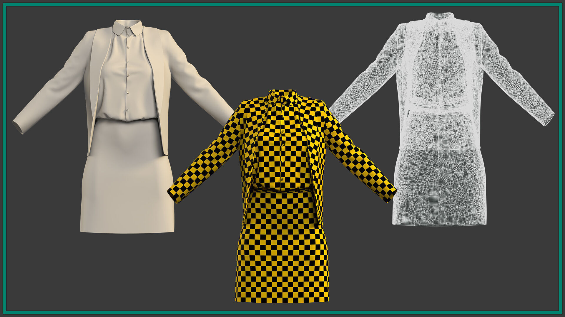 female teacher uniform with texture 3D model_4