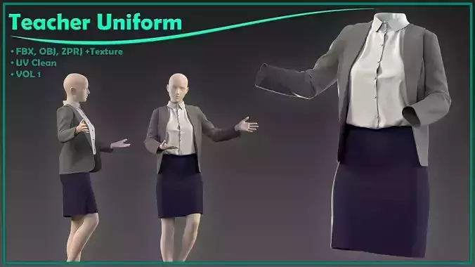 female teacher uniform with texture 3D model female teacher uniform with texture 3D model