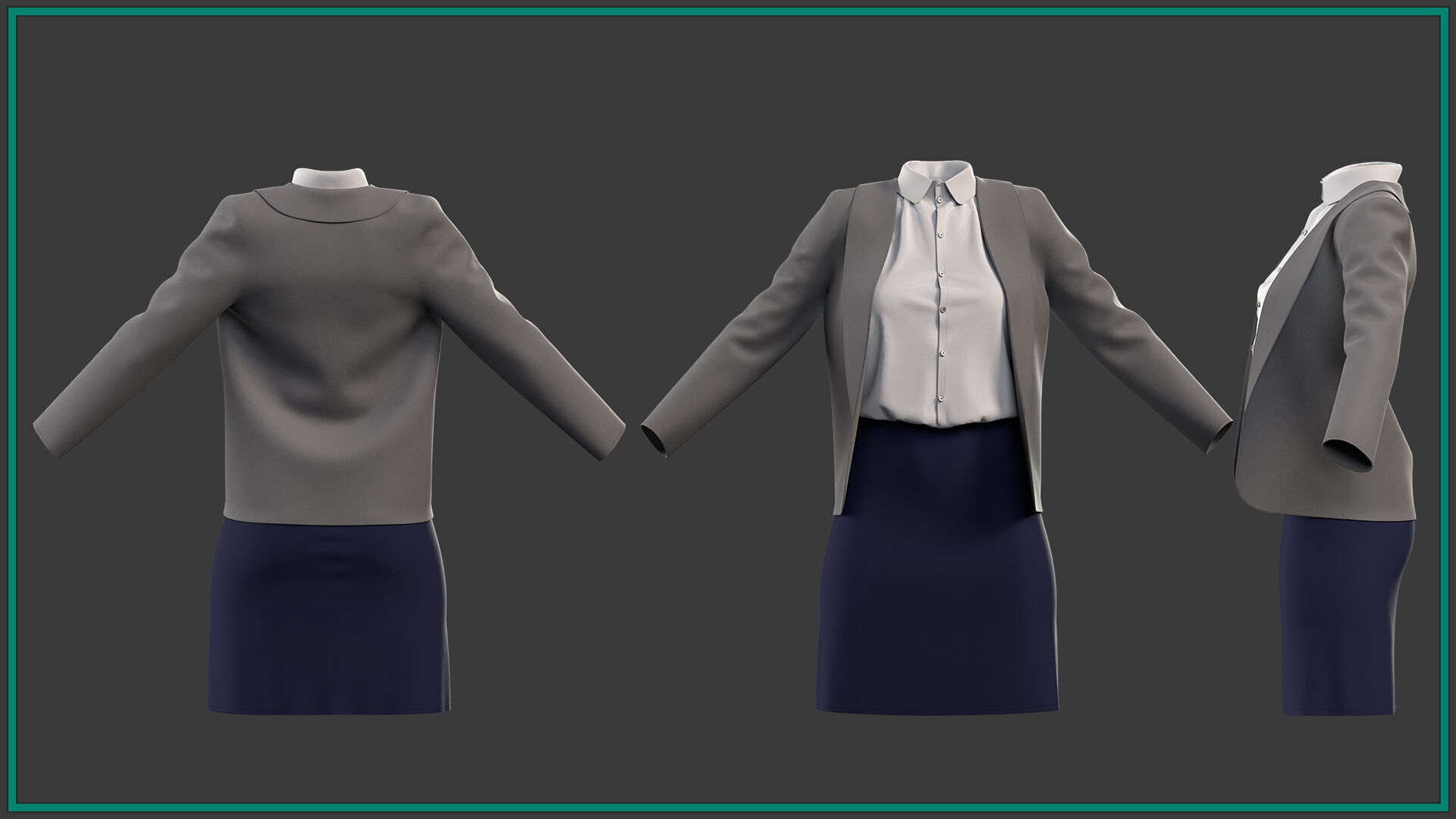 female teacher uniform with texture 3D model_1