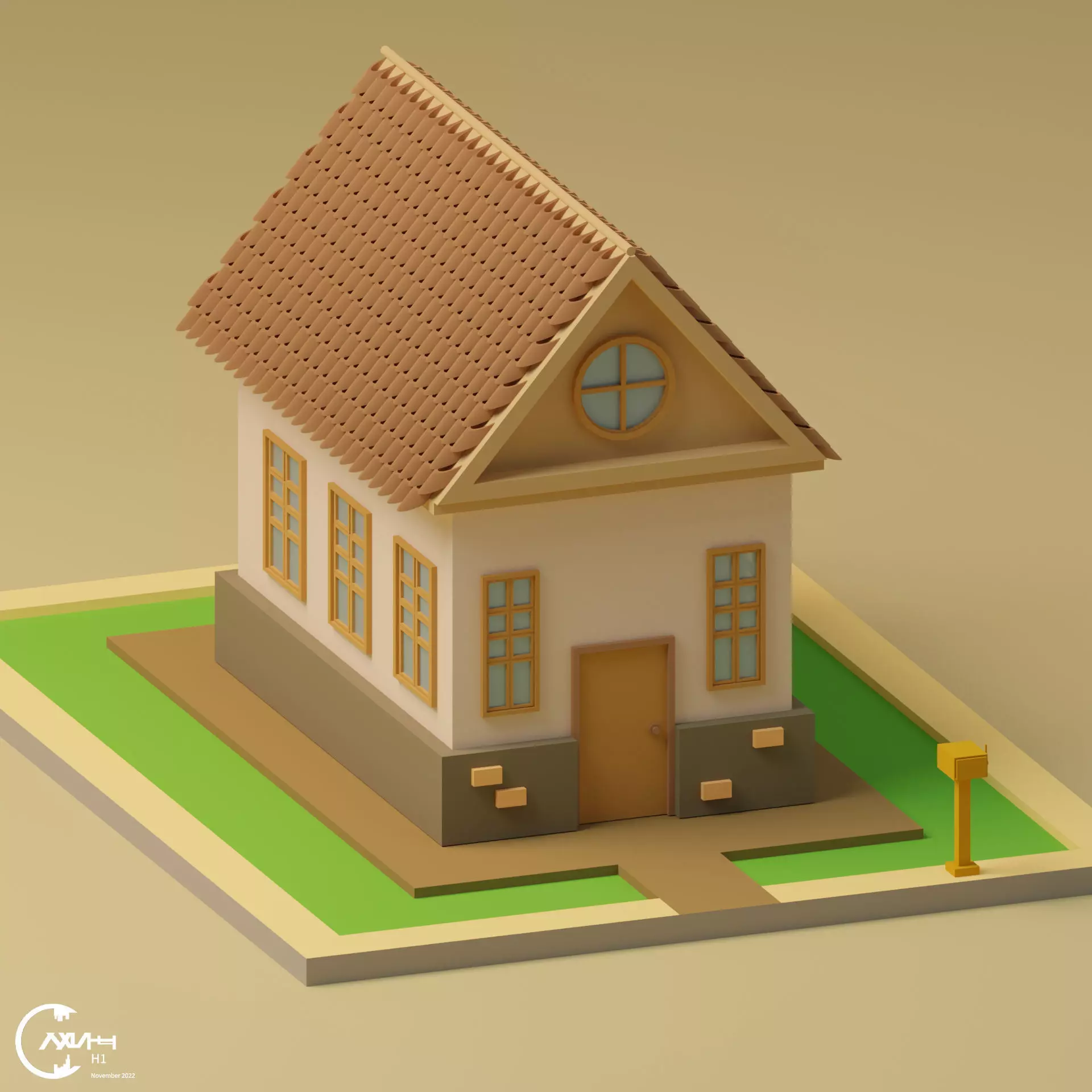 Lowpoly House 1 Low-poly 3D model_0