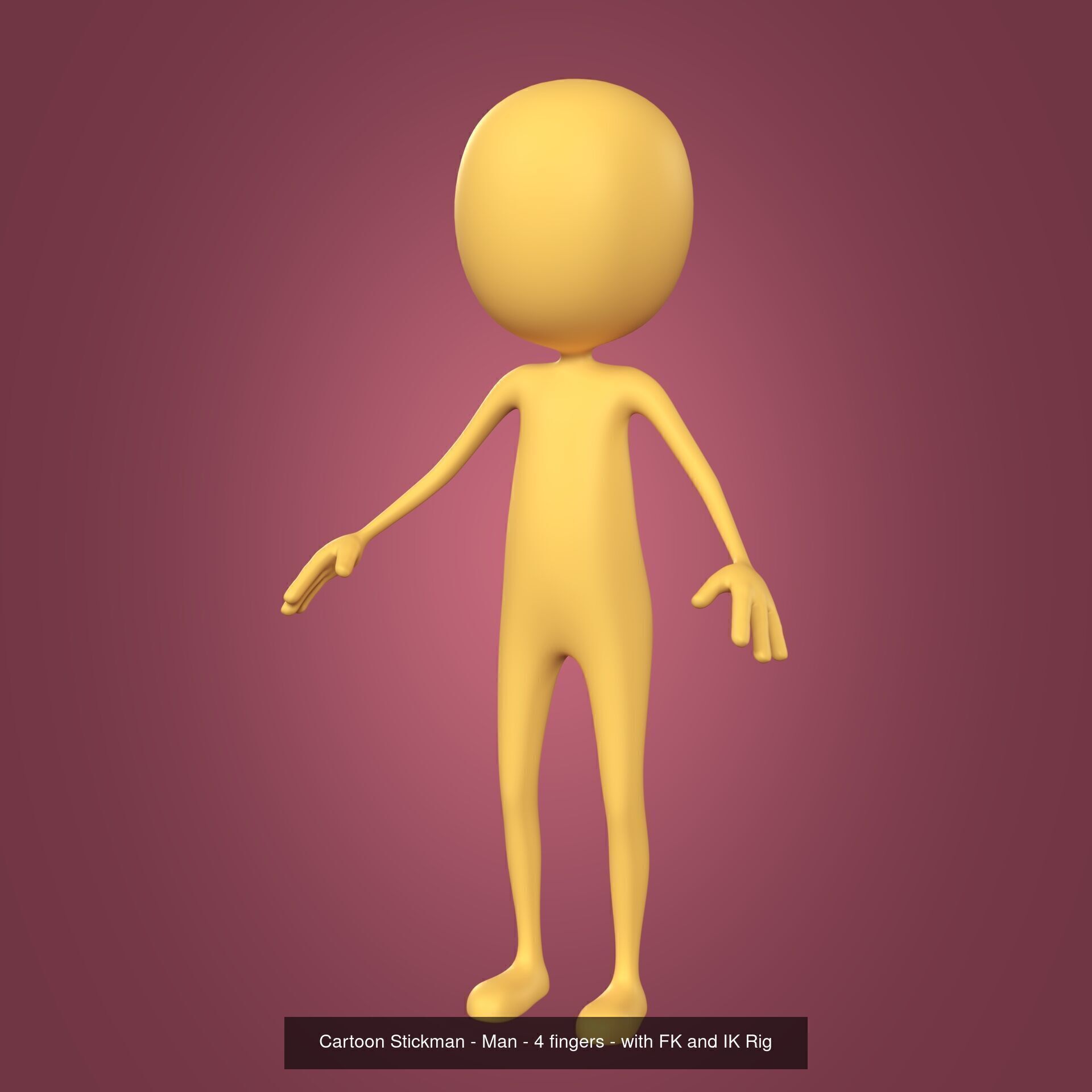 Stickman Four Fingers - Cartoon Character - Man 3D Model Collection_2