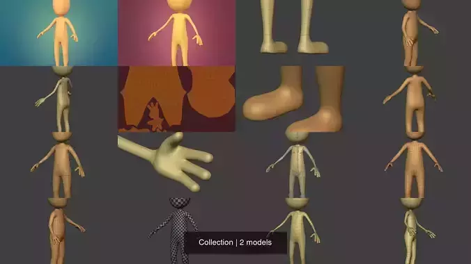 Stickman Four Fingers - Cartoon Character - Man 3D Model Collection
