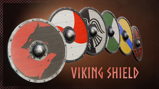 Viking shield with color variations Low-poly 3D model