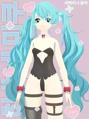 Hatsune Mikuuu anime girl 2D character model 